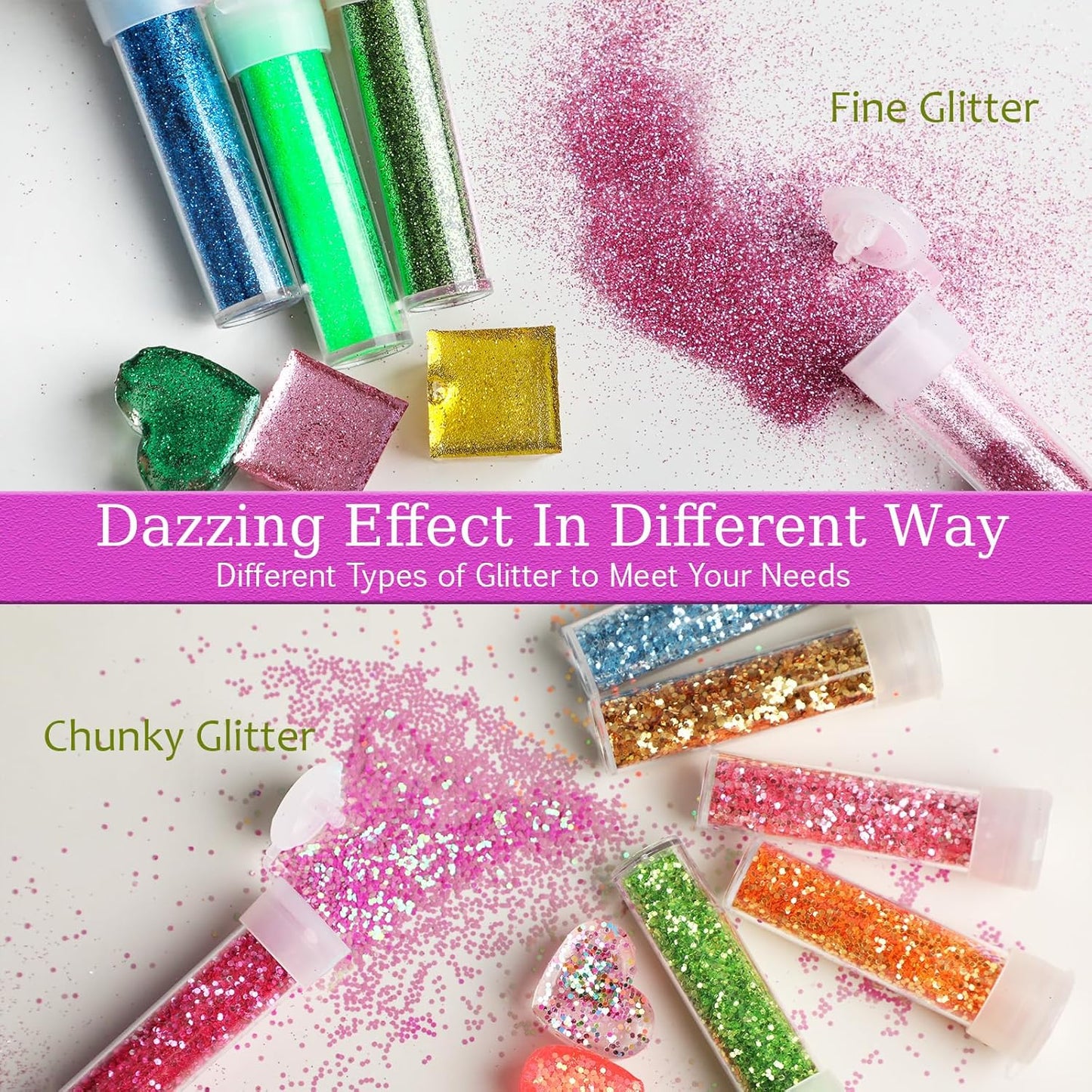 Glitter, 48 Colors Fine Glitters for Resin, Craft Glitter Bulk for Resin Accessories DIY Slime Candle, Extra Fine Glitters Powder for Nail Art, Body Hair Face, Christmas Glitters