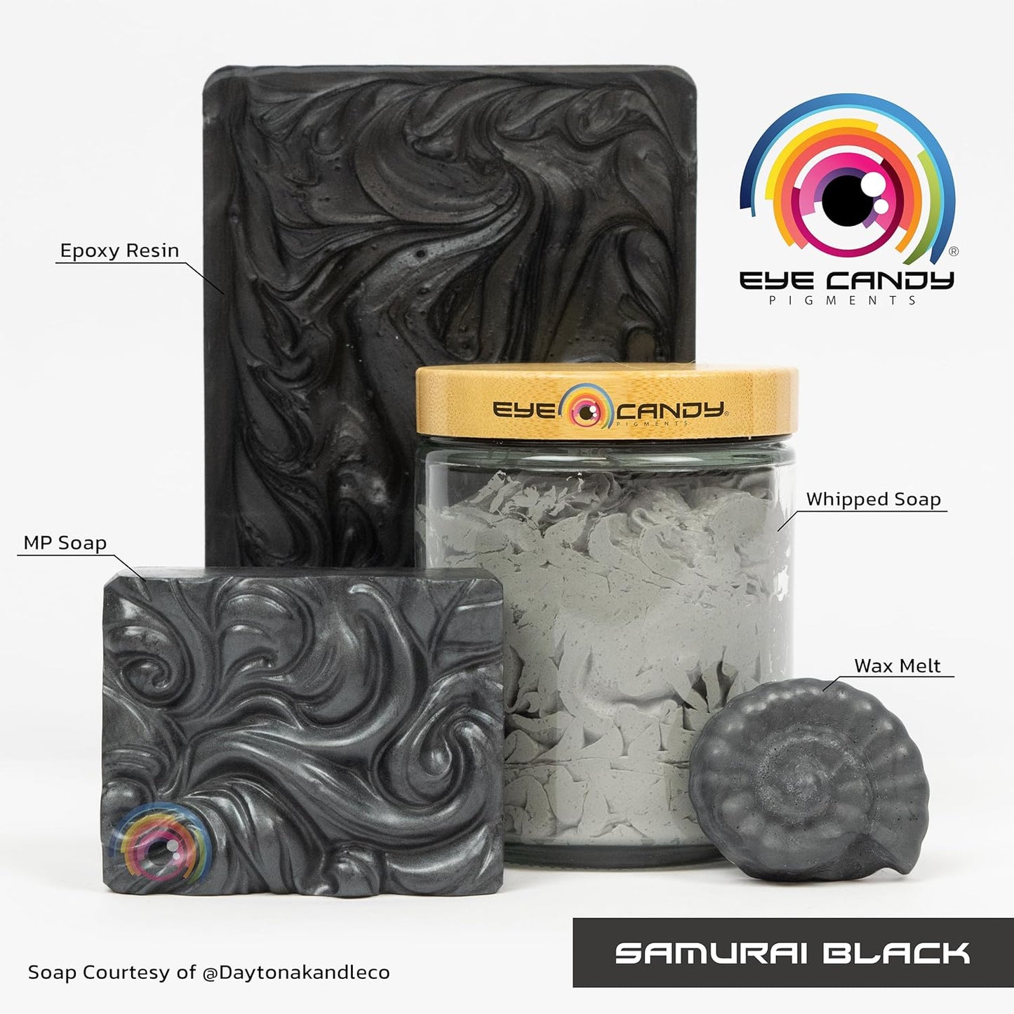 Eye Candy Pigments Premium Grey Mica Powder - Samurai Black (50gr) - for Epoxy, Resin, Soap, Paint, Woodworking, Acrylic Pouring, Bath Bombs, Fishing Lures - DIY Arts and Crafts Additive