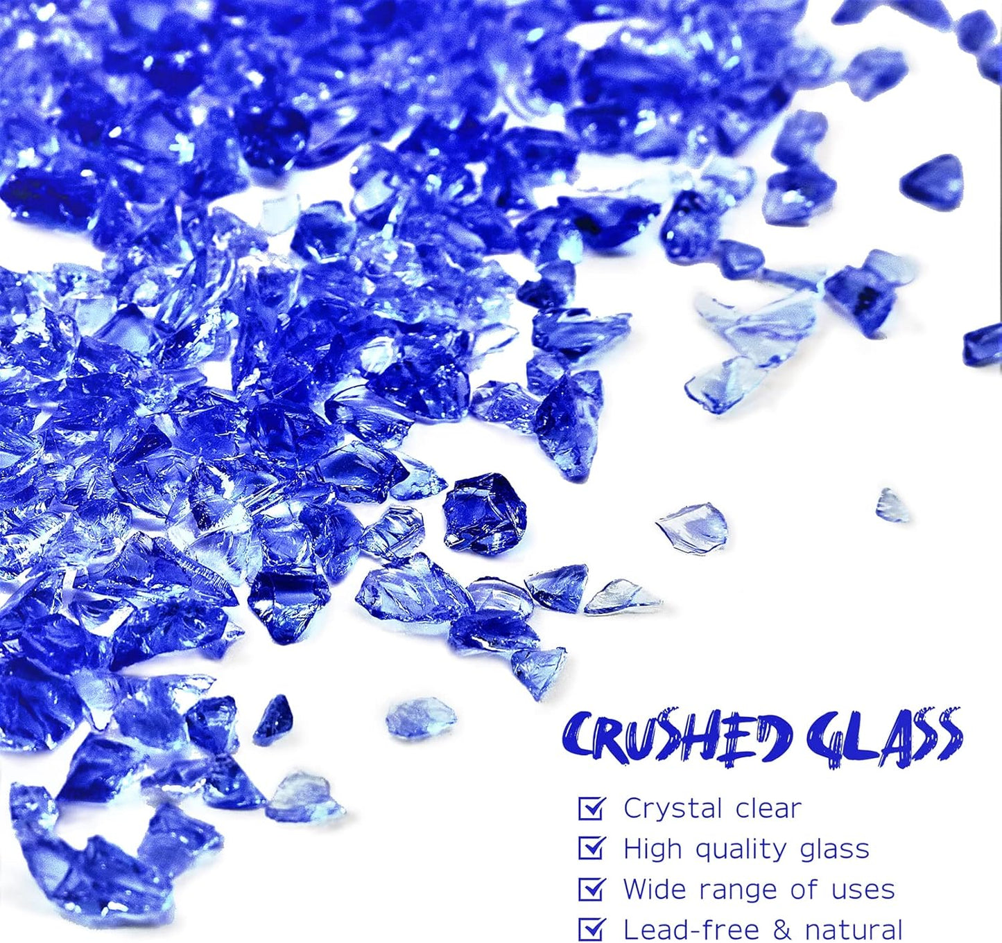 Crushed Glass for Resin Art - 3-6mm Ocean Blue, 1.5lb | Broken Glass Pieces for Crafts, Vase Filler & Fire Pit Media | Decorative Stones