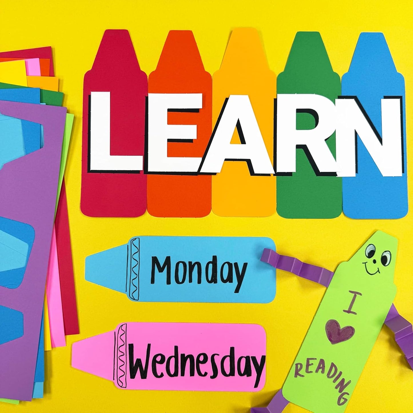 60 Pieces Crayon Cutouts for Kids Crafts, Bright Paper Crayon Shapes for Bulletin Boards, Back to School Projects, Classroom Name Tags, Double Sided Cardstock, Made in USA