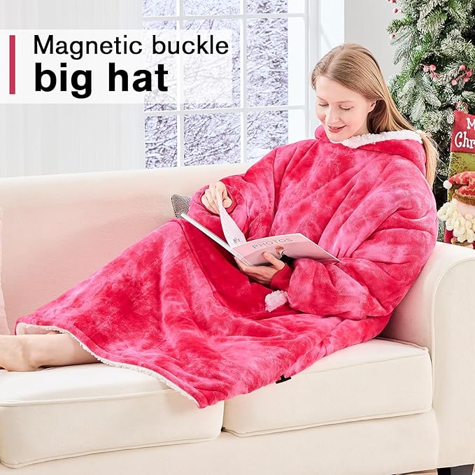 yescool Wearable Blanket Hoodie, Flannel Sherpa Fleece Blanket Sweatshirt for Adults Women Men,One Size Fits All
