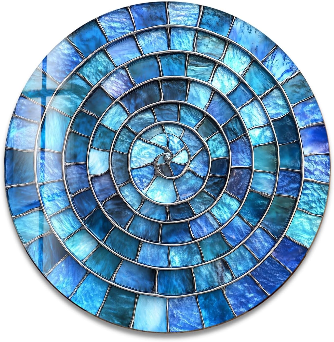 My Photostation.com 15.8''(40cm) Diameter Blue Aqua Spiral Harmony Round Glass Wall Art Tempered Glass Printing Wall Decor Large Wall Art Wall Hangings