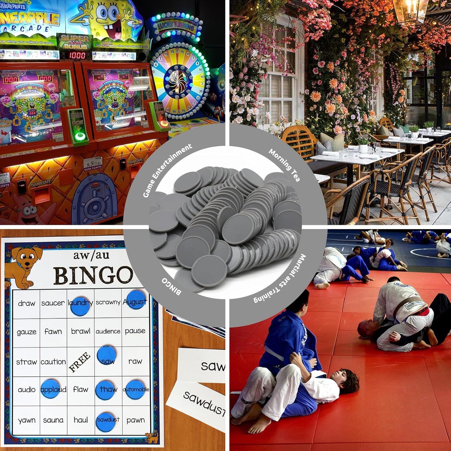 Set of 100 Opaque Plastic Learning Counters Mini Poker Chips Game Tokens with Storage Box (Gray, 1 Inch)