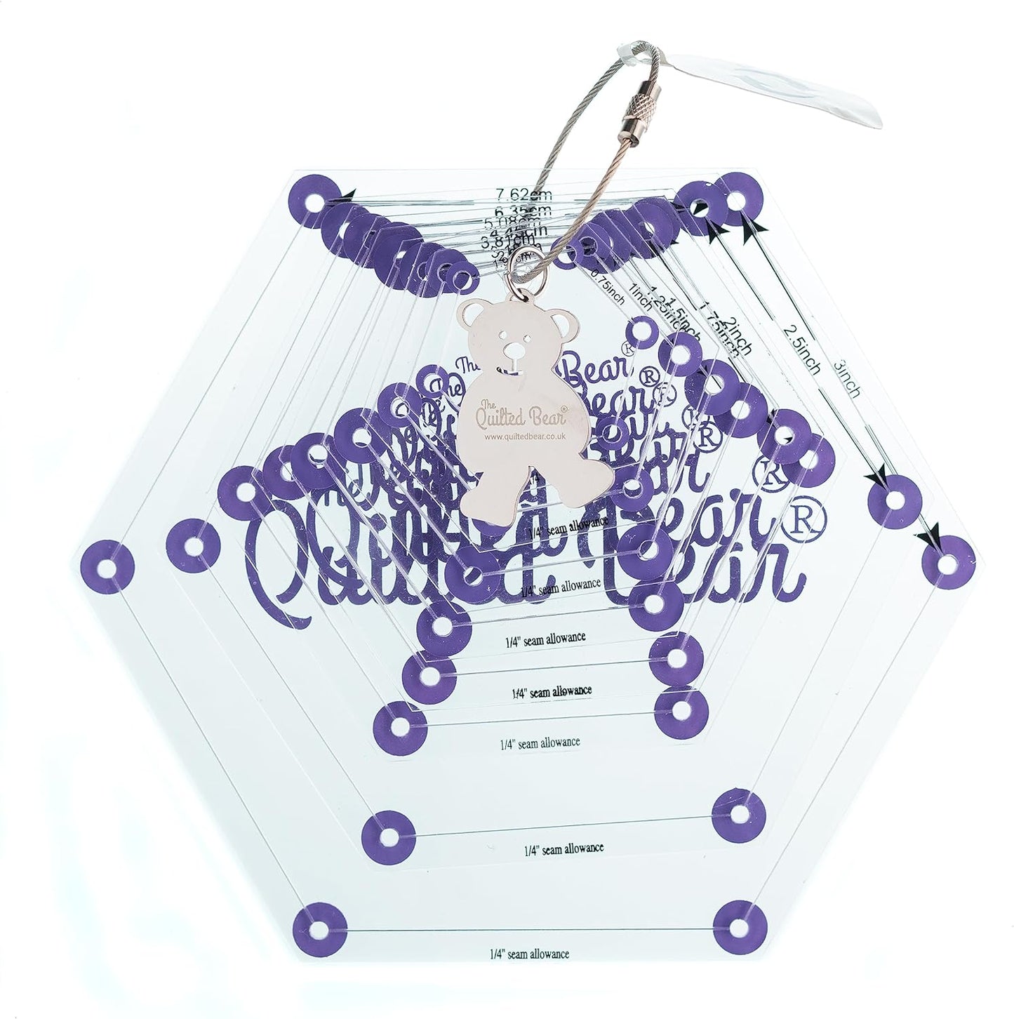 The Quilted Bear Hexagon Quilting Templates – 8 Clear Non-Slip Acrylic Quilt Templates for Precise Fabric Cutting & Stress-Free Machine Quilting - Ideal for Quilt & Sewing Supplies (¾–3")