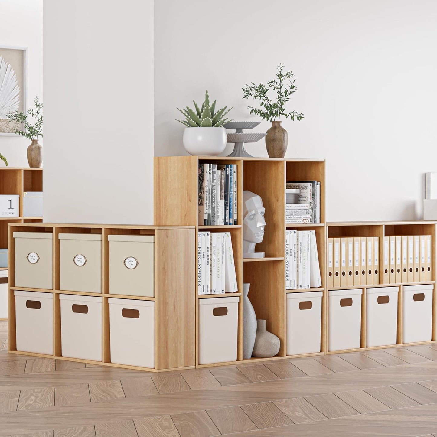 Wooden Cube Storage Organizer with Closed Back Panel, 11in Cube Shelf Opening, Bookshelf, Display Shelf,Closet Cabinet for Home and Office (Natural Oak, 8-Cube 35.98L*9.45W*35.91H)