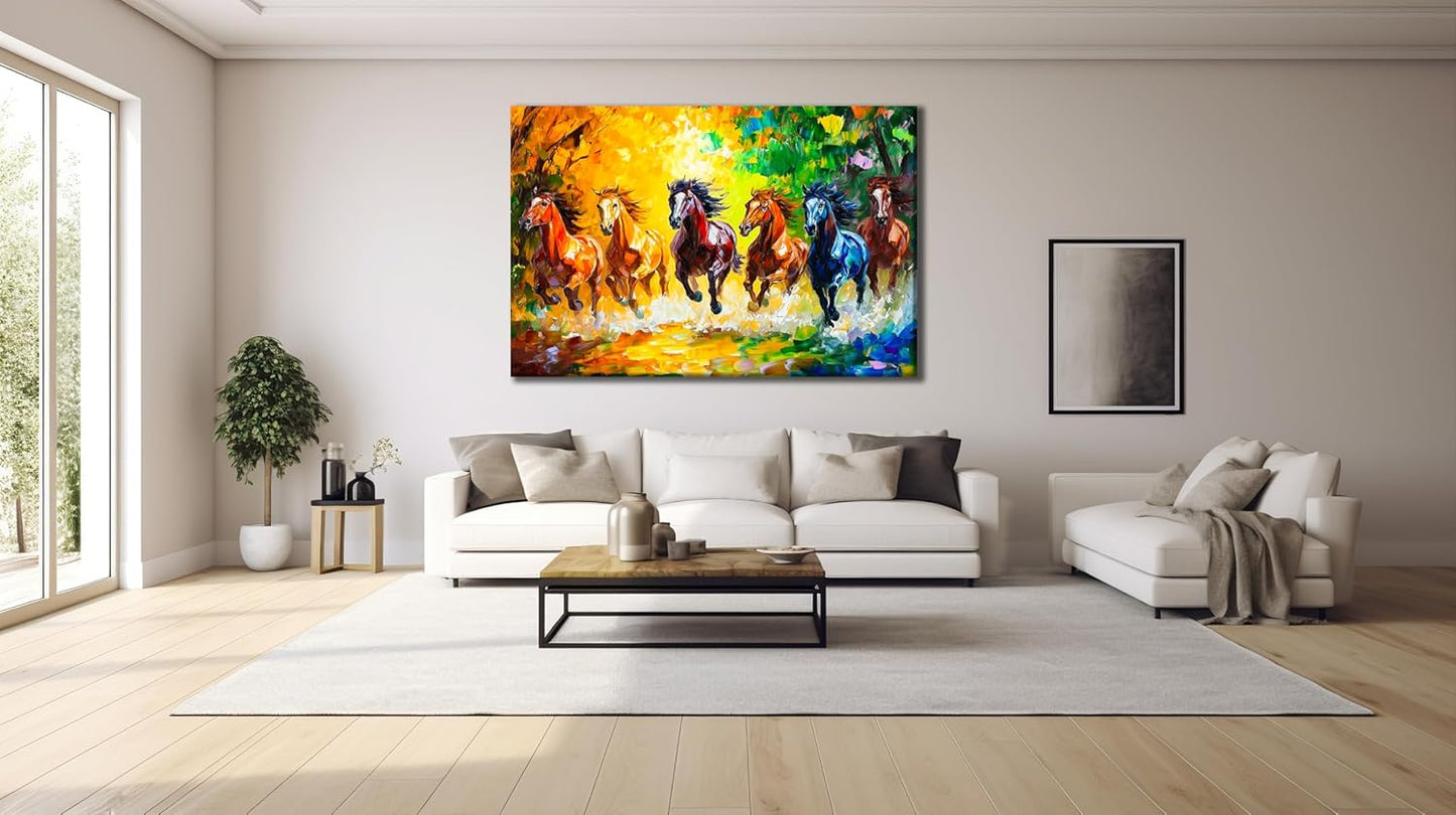 SpiritualHands Horse Glass Wall Art Oil Painting for Living Room, Tempered Glass Modern Prints Decor, Large Vivid Color Panel for Bedroom, Kitchen, or Office