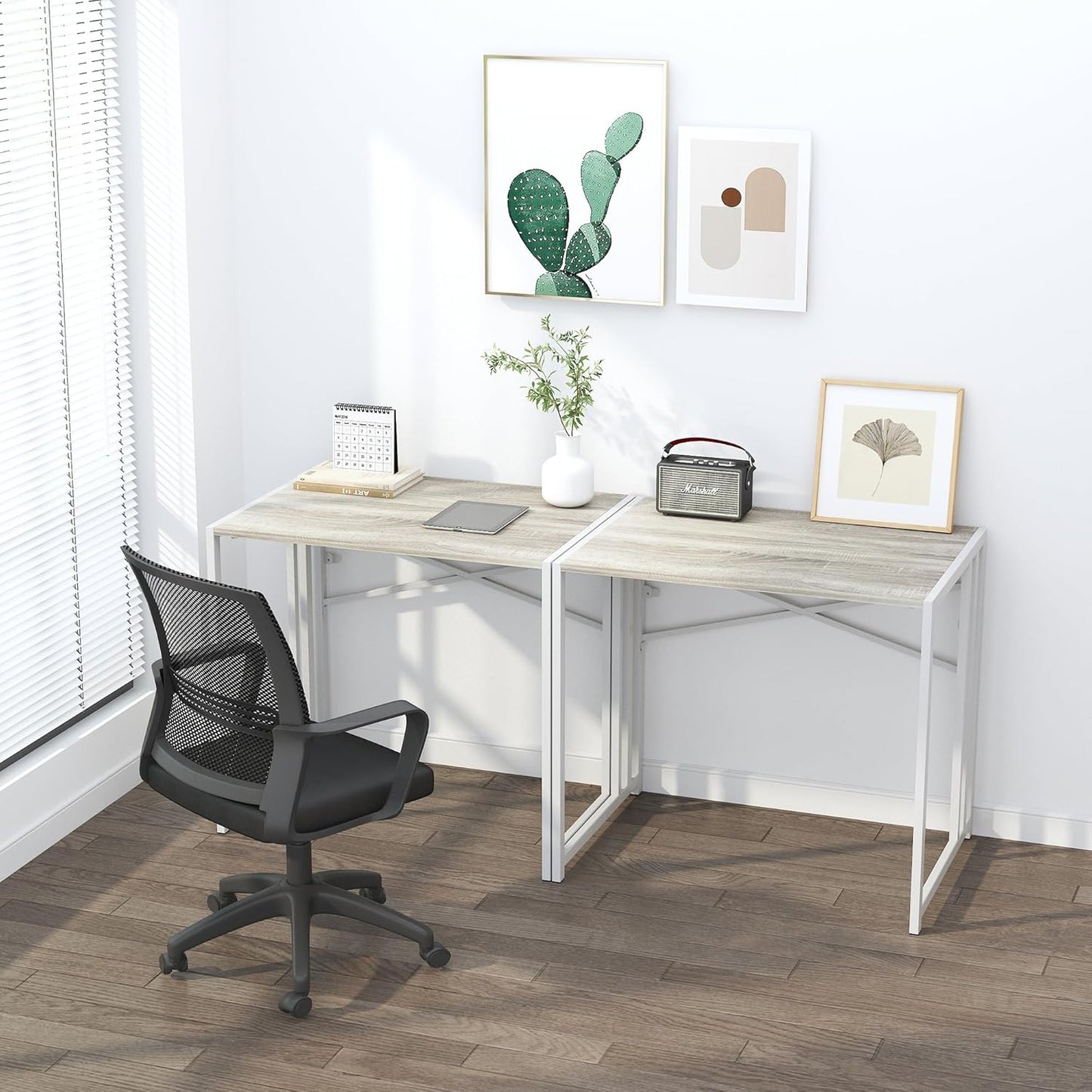 Small Folding Desk 32 inch, No Assembly Required Small Office Desk, Writing Gaming Computer Camping Desk, Beige