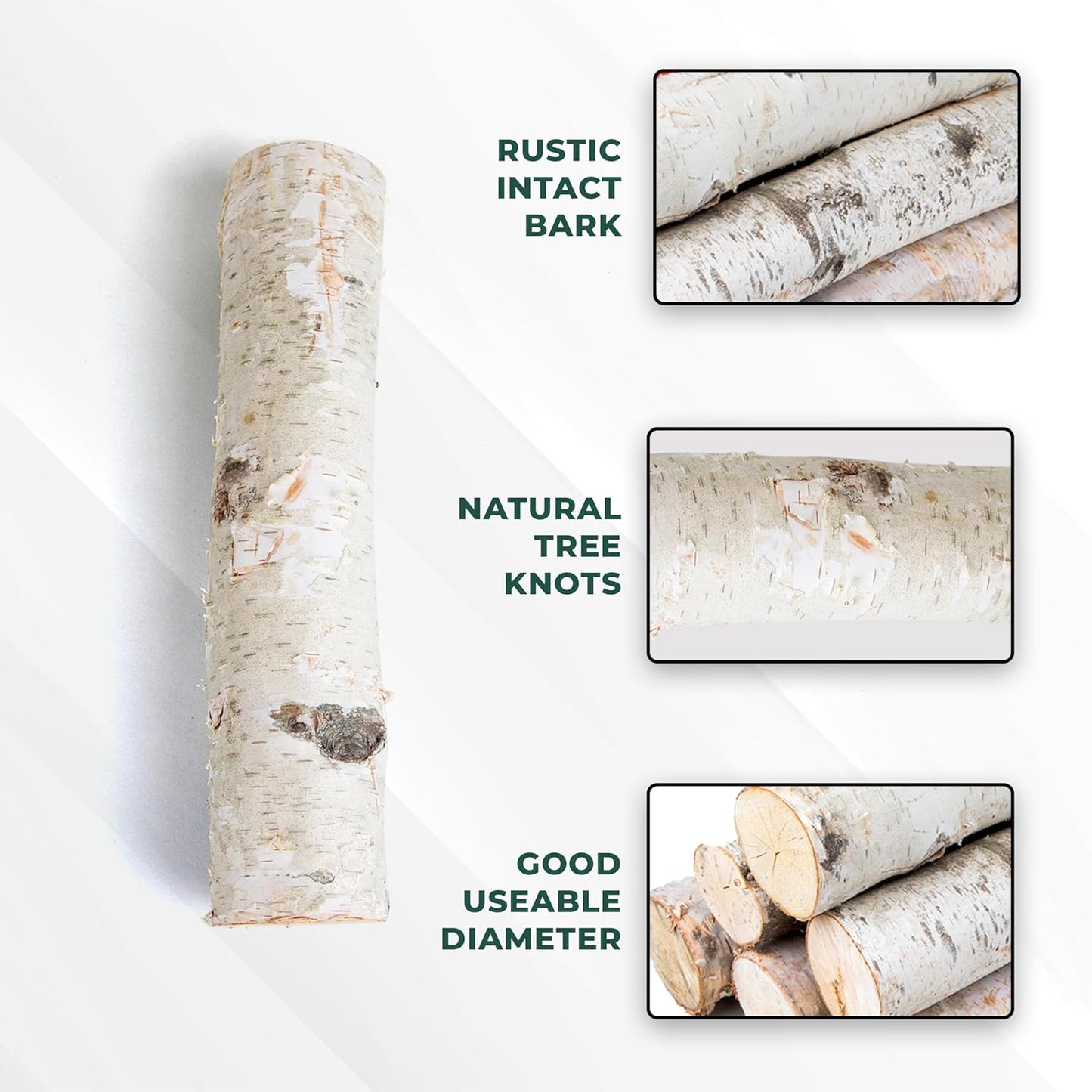 17 Inch Natural Birch Logs - Decorative Dried Birch Wood Logs for Fireplace, Wedding Centerpieces - Unfinished Wood DIY Crafts, & Home Décor - Birch Log Bundle for Indoor Display (6 PCS) (2.5"-4" DIA)