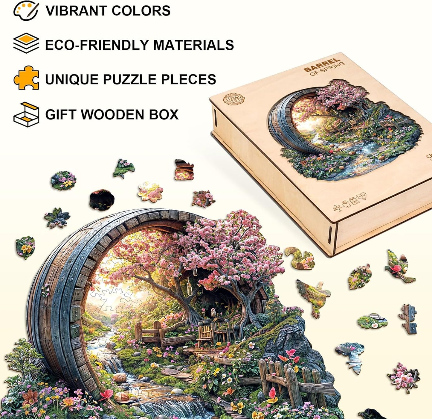 Wooden Puzzles for Adults, Spring Flower Wooden Jigsaw Puzzle for Adults, 200 Piece Unique Animal Shape Wood Puzzles Adult, Birthday Party Gifts for Friends & Family Game Home Decor (M-11.4 * 11.2in)
