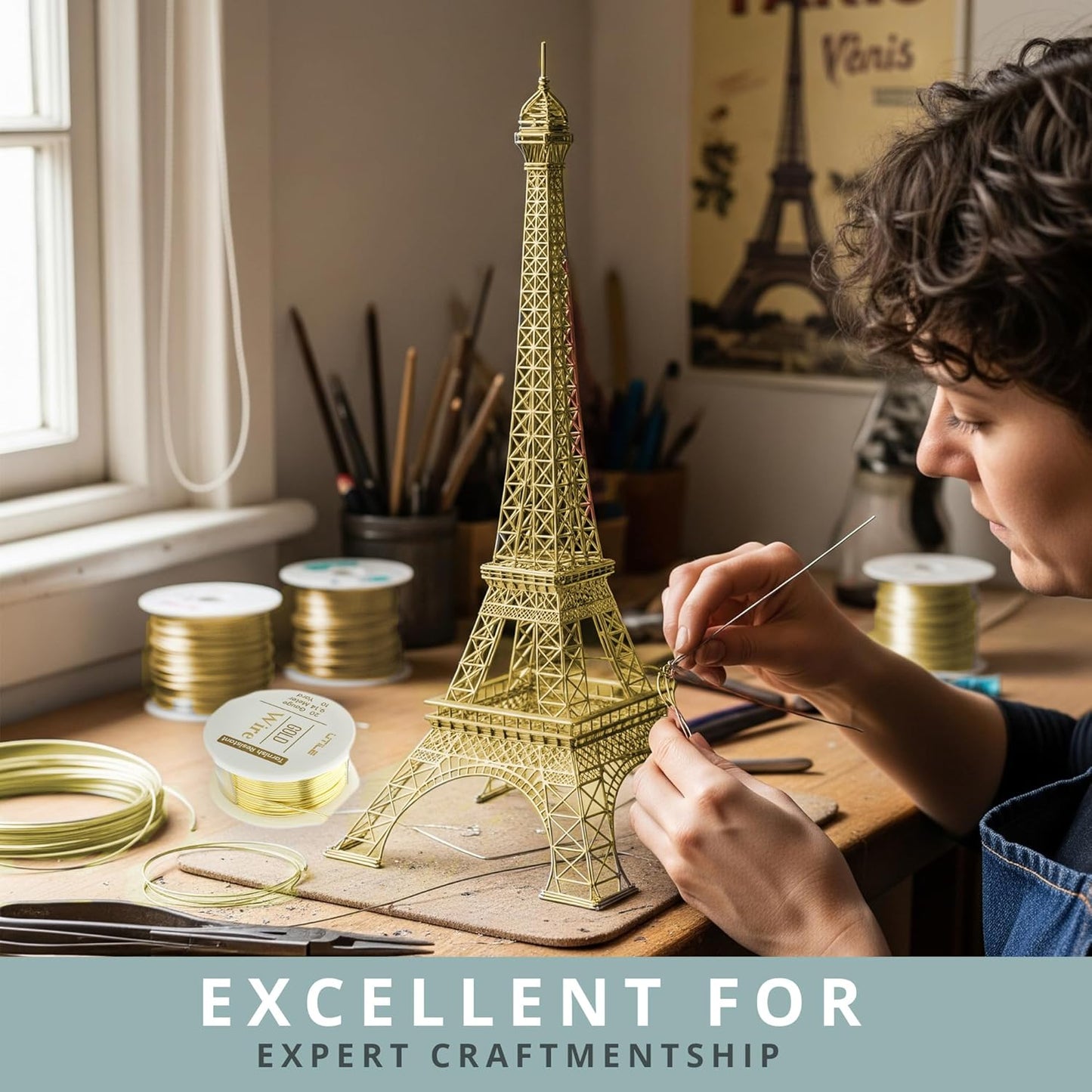 UTILE 18 20 22 24 Gauge 90 ft 99.9% Pure Soft Copper Wire for Electroculture Gardening, Jewelry Making, Crafting Wire Bendable, Plant Wire (Gold 22)