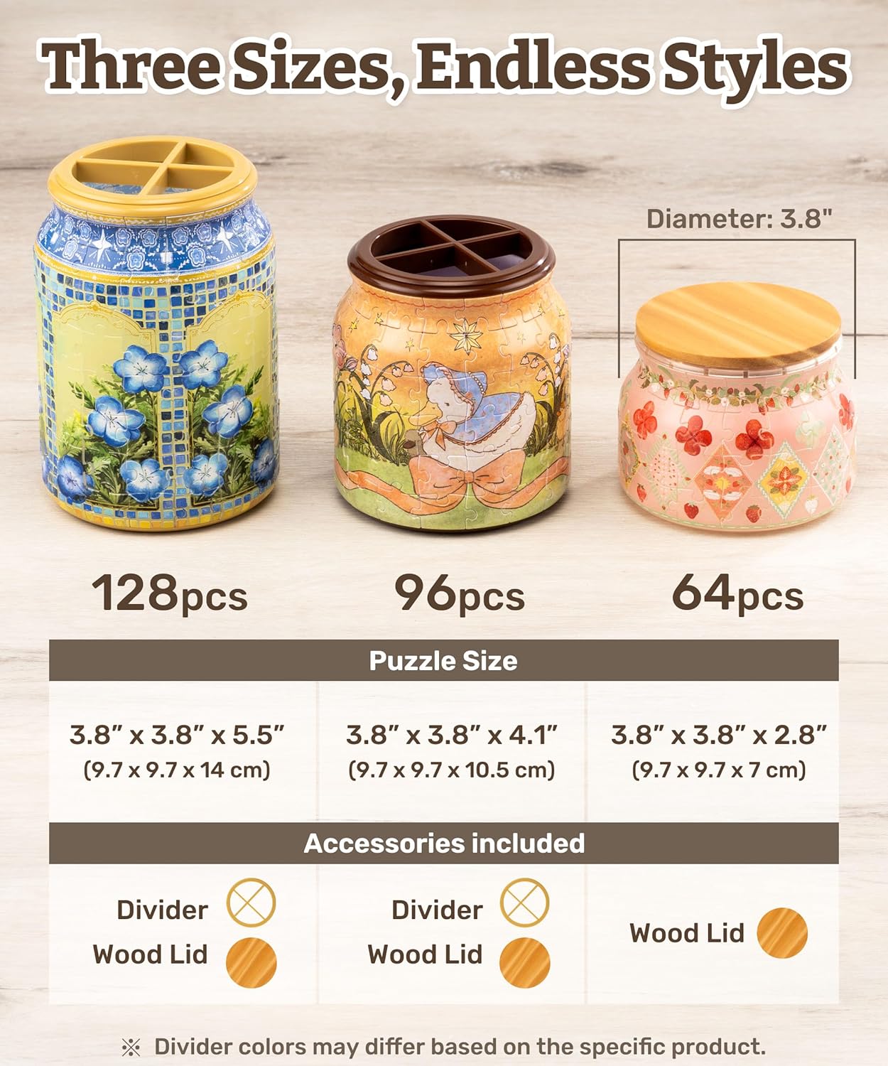 PieceRelax 3D Puzzle Jar 64 Plastic Pieces for Adults - Sweetness of Strawberry Wooden Lid Container for Kitchen Dining Study Living Room No Glue Requied Small [BC1026]