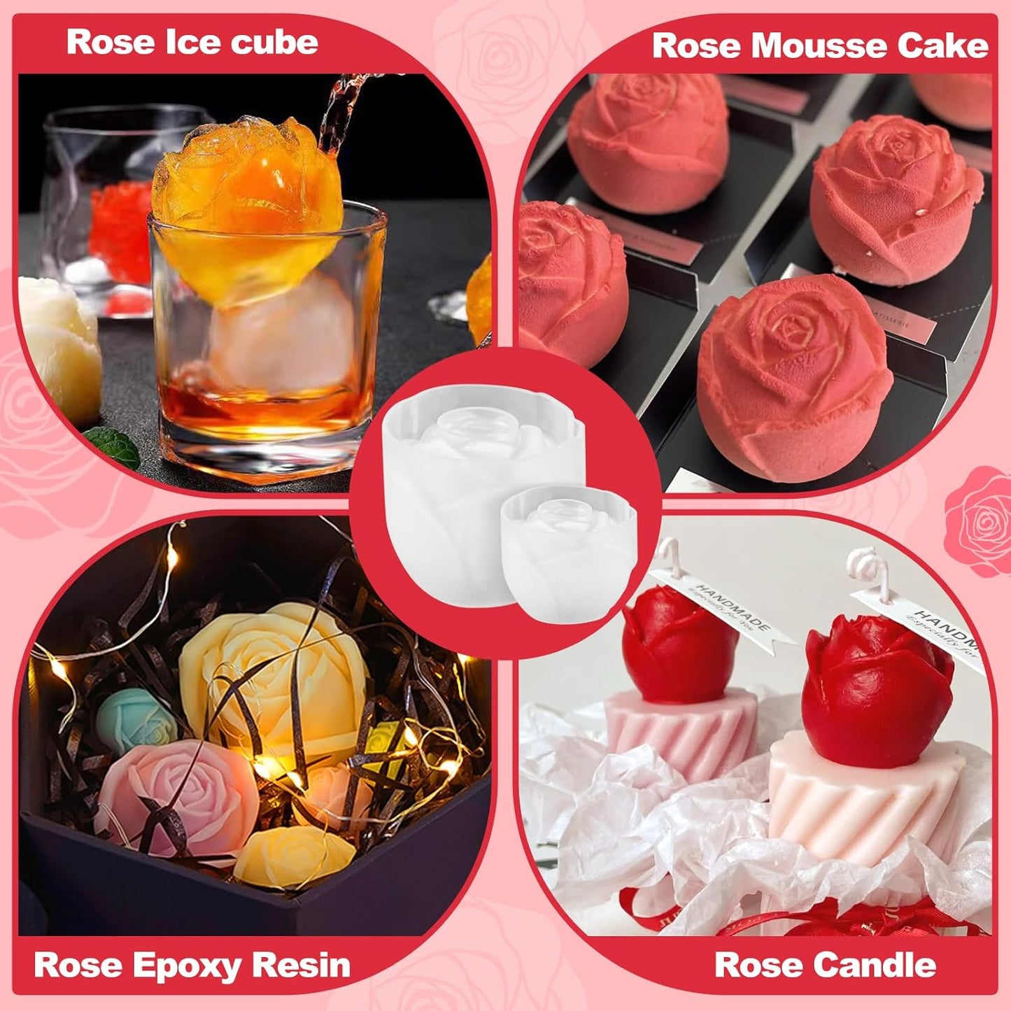 2 Pack Rose Candles Molds for Candle Making, 3D Rose Flower Silicone Molds for DIY Epoxy Resin Casting Handmade Soap Ice Valentine's Day Mother's Day Marriage Proposal Theme Home Decor