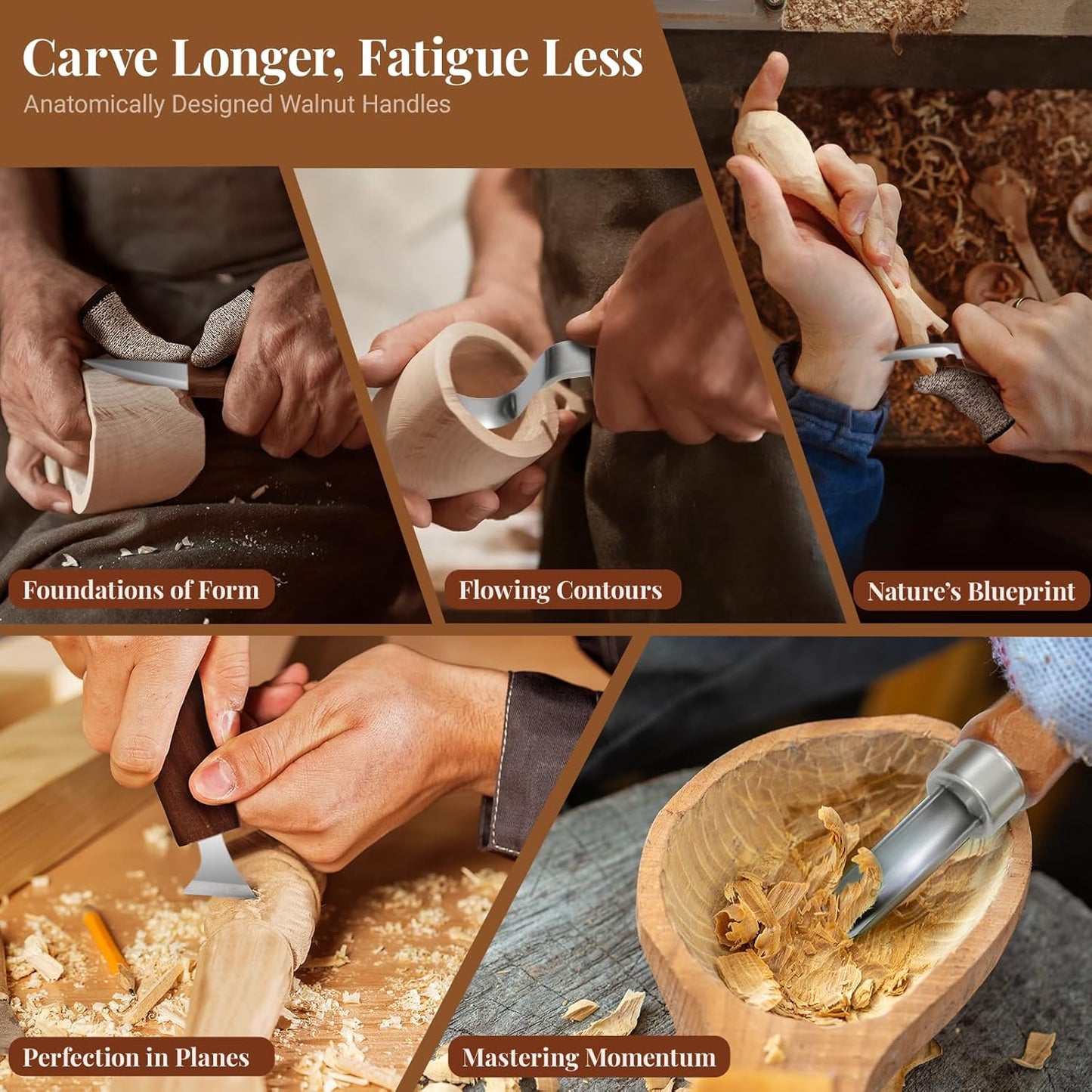 COZYGIFT Wood Carving Kit for Adults & Beginners - 29-Piece Professional Set with Leather Tool Roll, 7 Whittling Knives + 6 Detail Gouges, Splinter-Free Wooden Handles for Woodworking & DIY Gifts