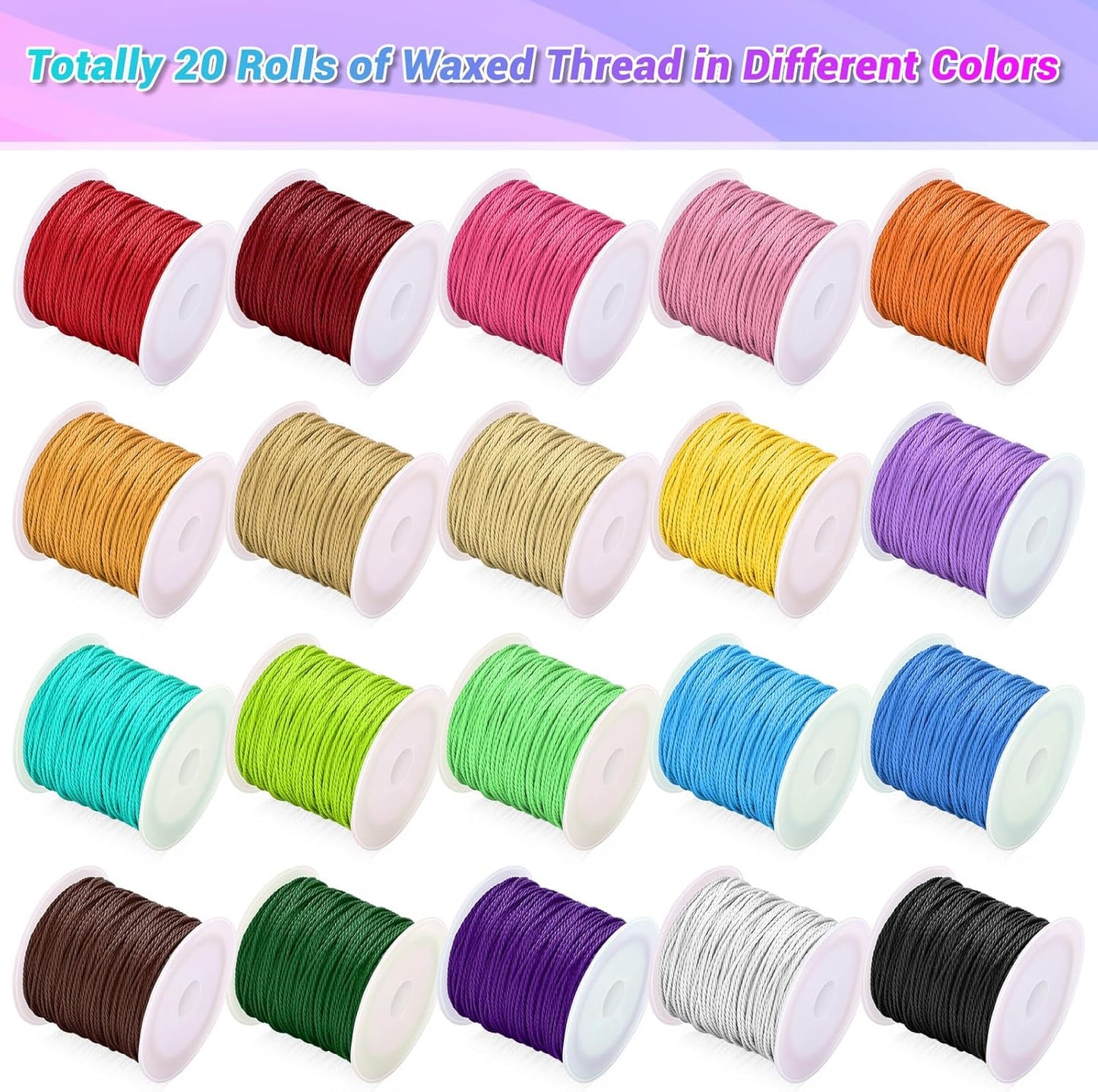 Cridoz 20 Rolls Wax String for Bracelet Making, Waxed Thread Bracelet Cord, Waxed Polyester Cord Bracelet Rope for DIY Bracelets, Necklace and Macrame