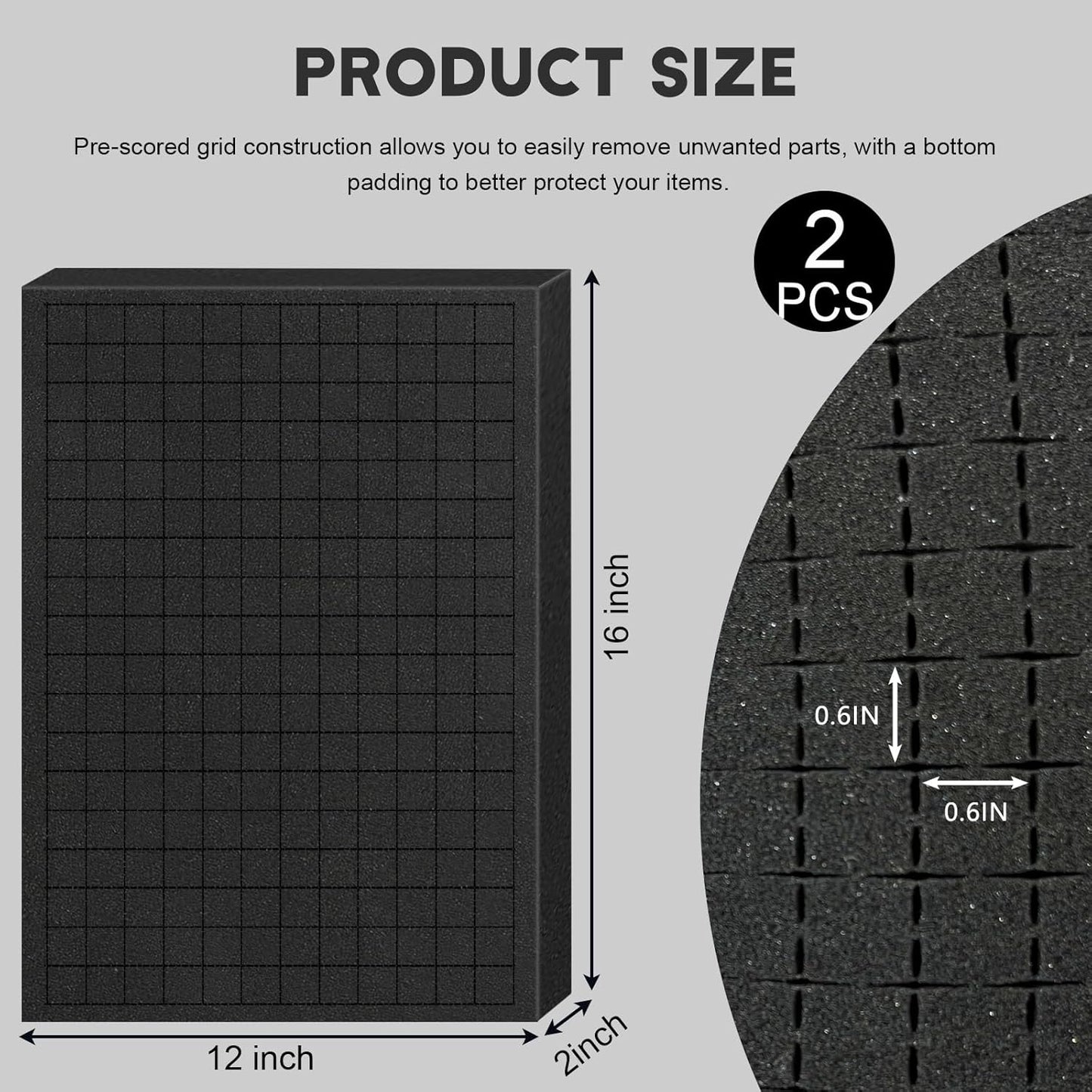 Pick and Pluck Foam Sheets, 2Pcs 16 x 12 x 2 Inch Pick Apart Foam Insert for Camera Storage, Crafts, Tool Box, Storage Drawer