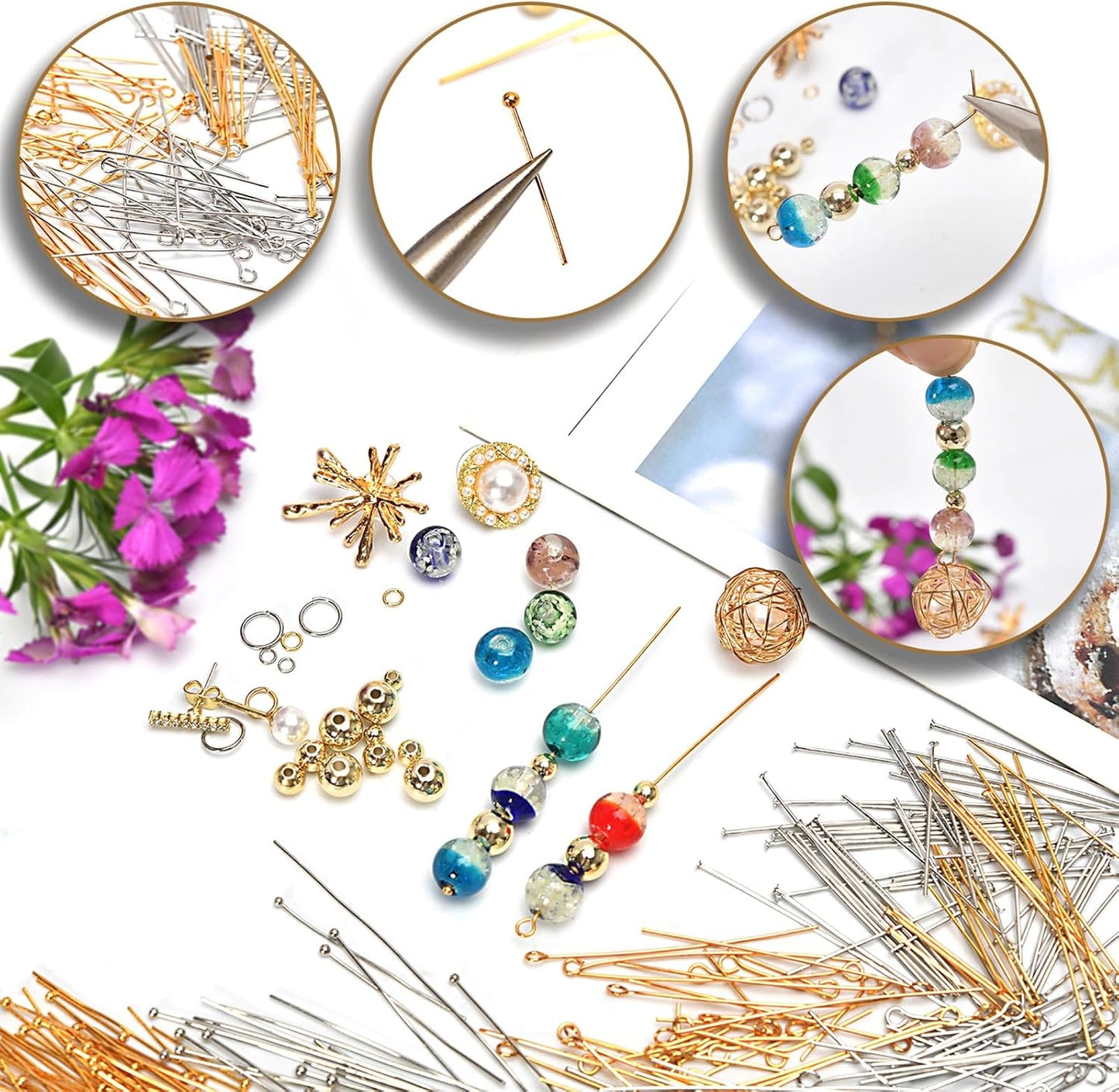 150pcs 18K Gold Filled Ball Pins Non Tarnish Craft Earring Bracelet Jewelry Making Accessories Supplies (30mm (1.18in), Gold-Ball Pin)