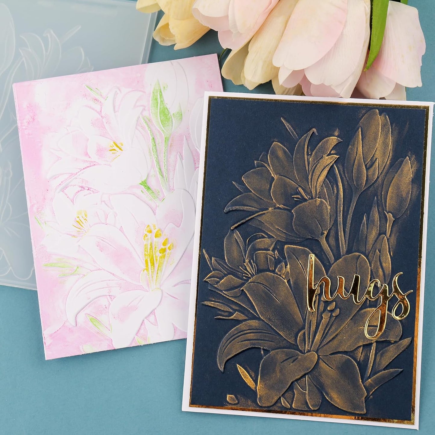 BAOFALI 3D Embossing Folder for Card Making,Lily Flowers Clear Plastic Texture Fades Embossing Folder Template for Scrapbooking and Other Paper Craft Album Stamps DIY Decoration 6.3" L x 4.5" W