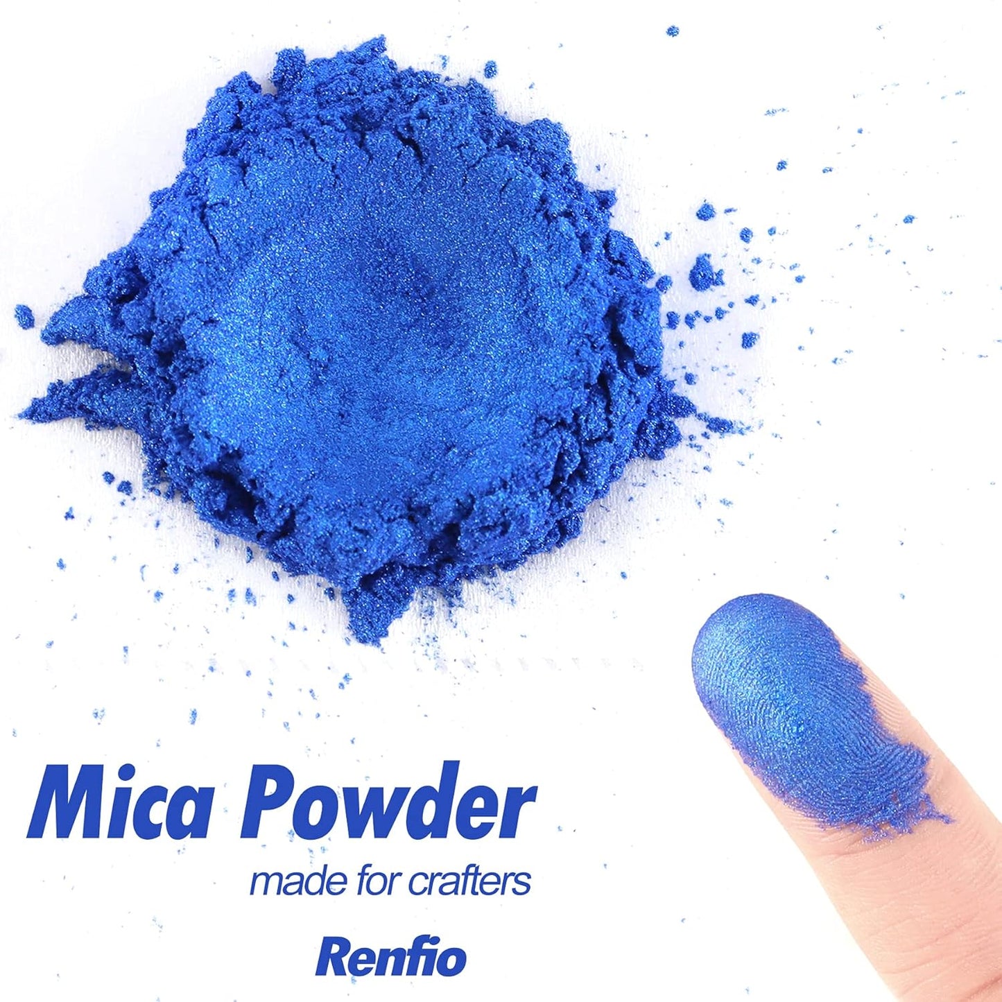 Renfio 100g Mica Powder Pigment, Metallic Natural Dye Mineral Pearl Shimmer Epoxy Resin Dye for Painting Soap Making Slime Bath Bombs 3.5 Oz - Blue