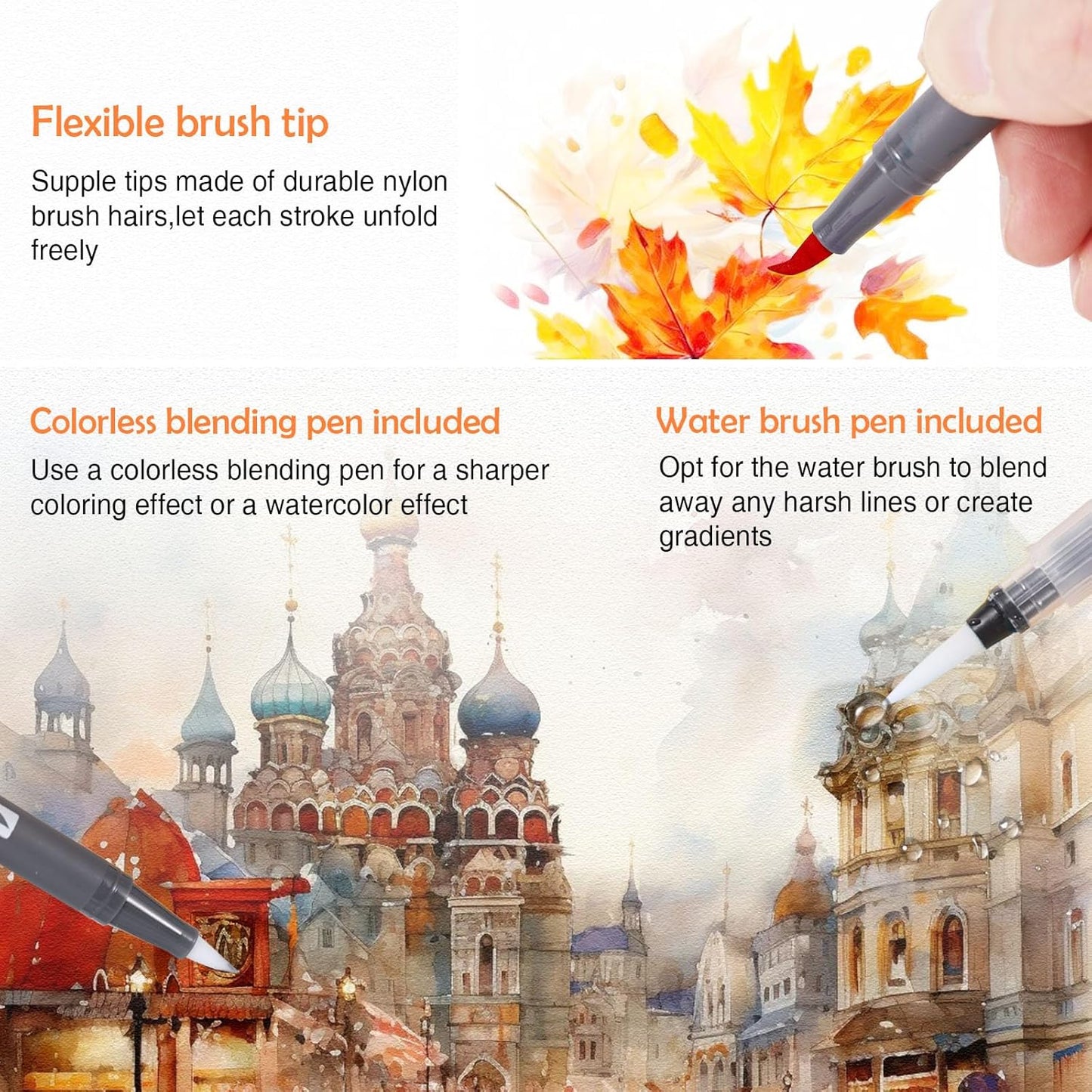 Watercolor Pens Set, 72-Color Dual Tip Paint Markers, Water-Based Coloring Pens with 1 Aquapen, 3 Colorless Blenders, 2 Black Markers, and 12-Page Pad, Art Supplies for Artists and Beginners