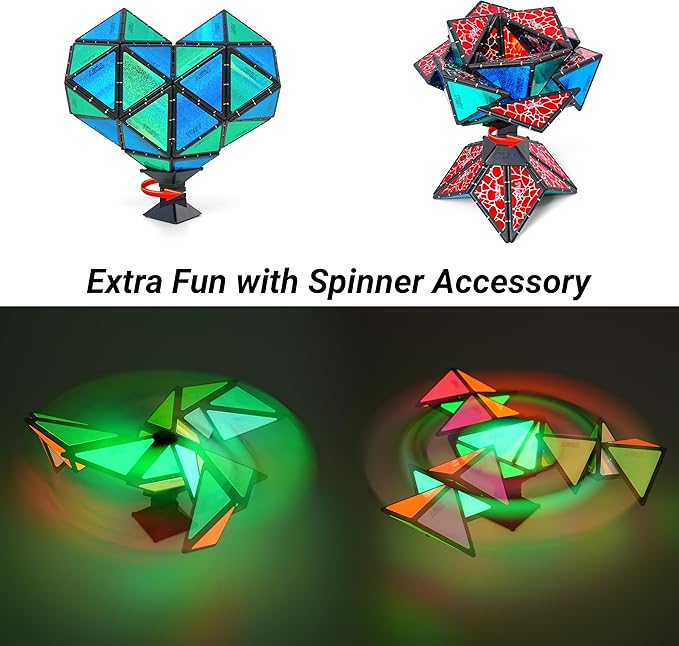 TOSY Magnet Pyramid Stone - 1 Cube Transforms into 1 Billion Shapes, 14 pcs (12 Puzzle pcs and 2 Spinners), 243 Magnets, Christmas Stocking Stuffers Gift for Kids, Creative Puzzle STEM Toy, 4-Pack