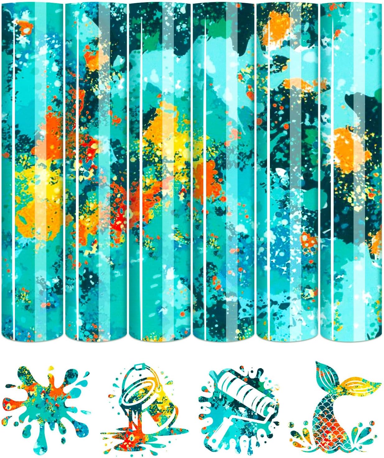 Tintnut Blue Splatter Heat Transfer Vinyl - 6 Sheets 10"x12" Watercolor HTV Patterned HTV Iron On Vinyl for T-Shirts Hats Clothes, Compatible with Cricut & Silhouette Cameo