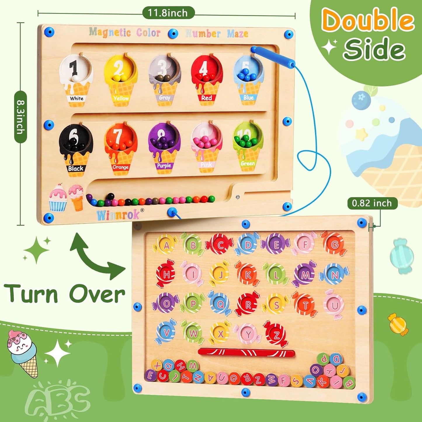 2 in 1 Double Side Magnetic Color and Number Maze, Montessori Magnetic Alphabet Maze Board Toys 3-5 Years Old, Wood Magnet Puzzle Learning Counting Matching Toys for 3 4 5 Todders Kids Girls Boys