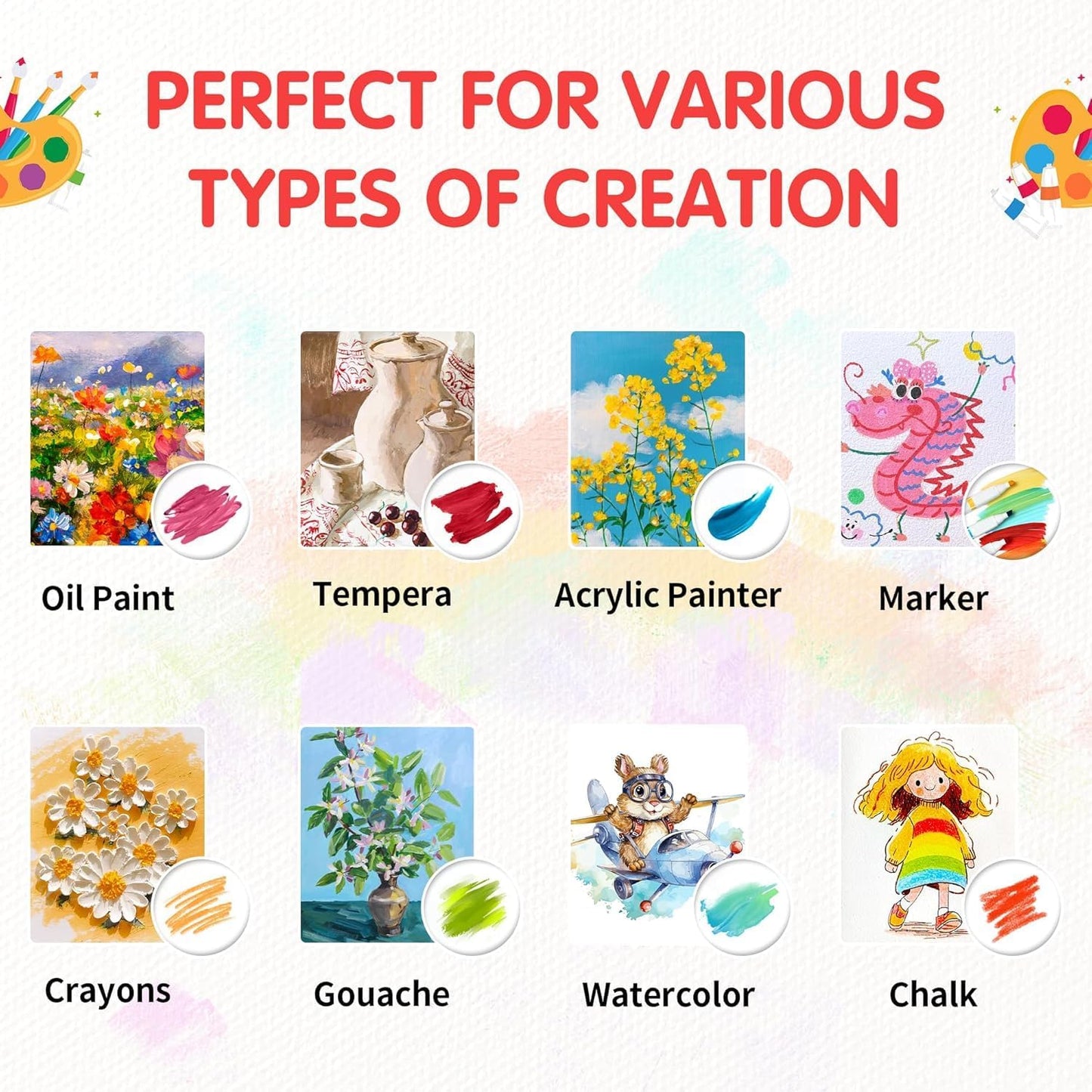 FIXSMITH Canvas Boards for Painting, Multi Pack- 4x4,6x6,8x8,10x10 (8 of Each),32 Pack,100% Cotton Primed Canvas Panels for Acrylic, Oil, Art Supplies for Kids, Adults, Beginners