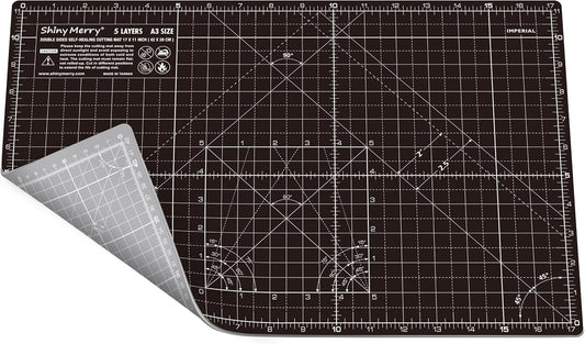 Self Healing Cutting Mat A3 12"x18" – Double Sided 5-Ply Craft Mat for Sewing, Quilting, Fabric, Scrapbooking – Black/Gray
