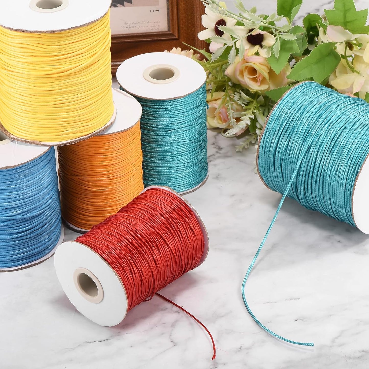 MECCANIXITY Waxed Cord 3mm Waxed Polyester Cord 44 Yard Wax String for Bracelet Making, Necklaces, Beading, Jewelry Making and DIY Crafts(Blue-Green)