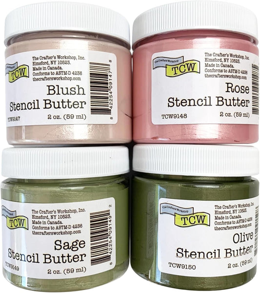 The Crafter's Workshop Stencil Butter Medium, Easy-to-Spread, Adds Shimmer, Shine and Colorful Texture, Cleans Up with Water, 4 pk, 2-oz Each, Petals and Herbs