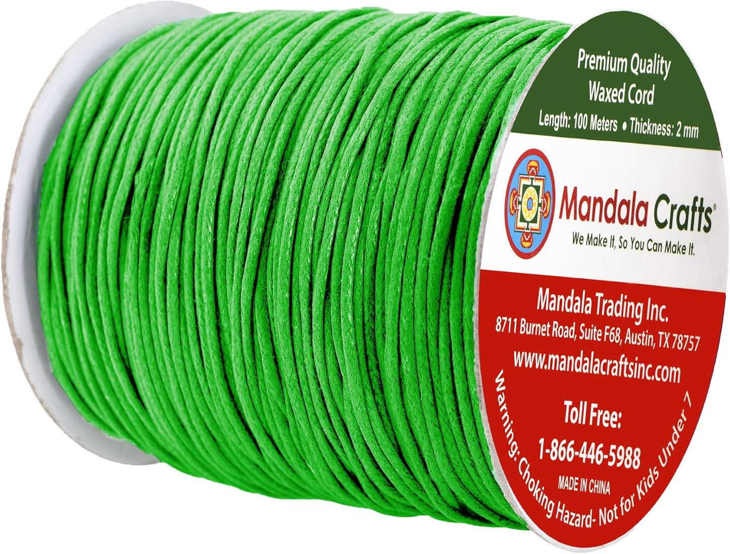 Mandala Crafts 2mm 109 Yards Green Cotton Waxed Cord for Jewelry Making Bracelet Cord Waxed String - Beading String Thread Jewelry Cords for Necklaces String