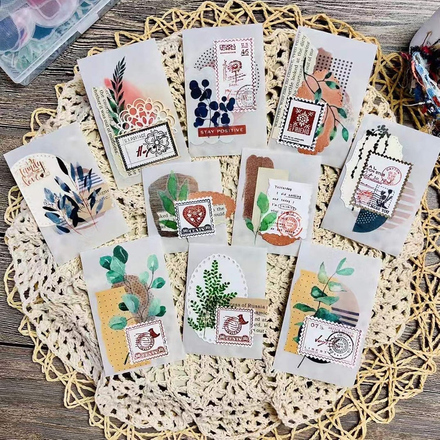 Vintage Vellum Stickers Floral Plants Elements Scrapbooking Supplies Flowers Botanic Natural Translucent Paper Self-Adhesive Junk-Journal Items (Eucalyptus)