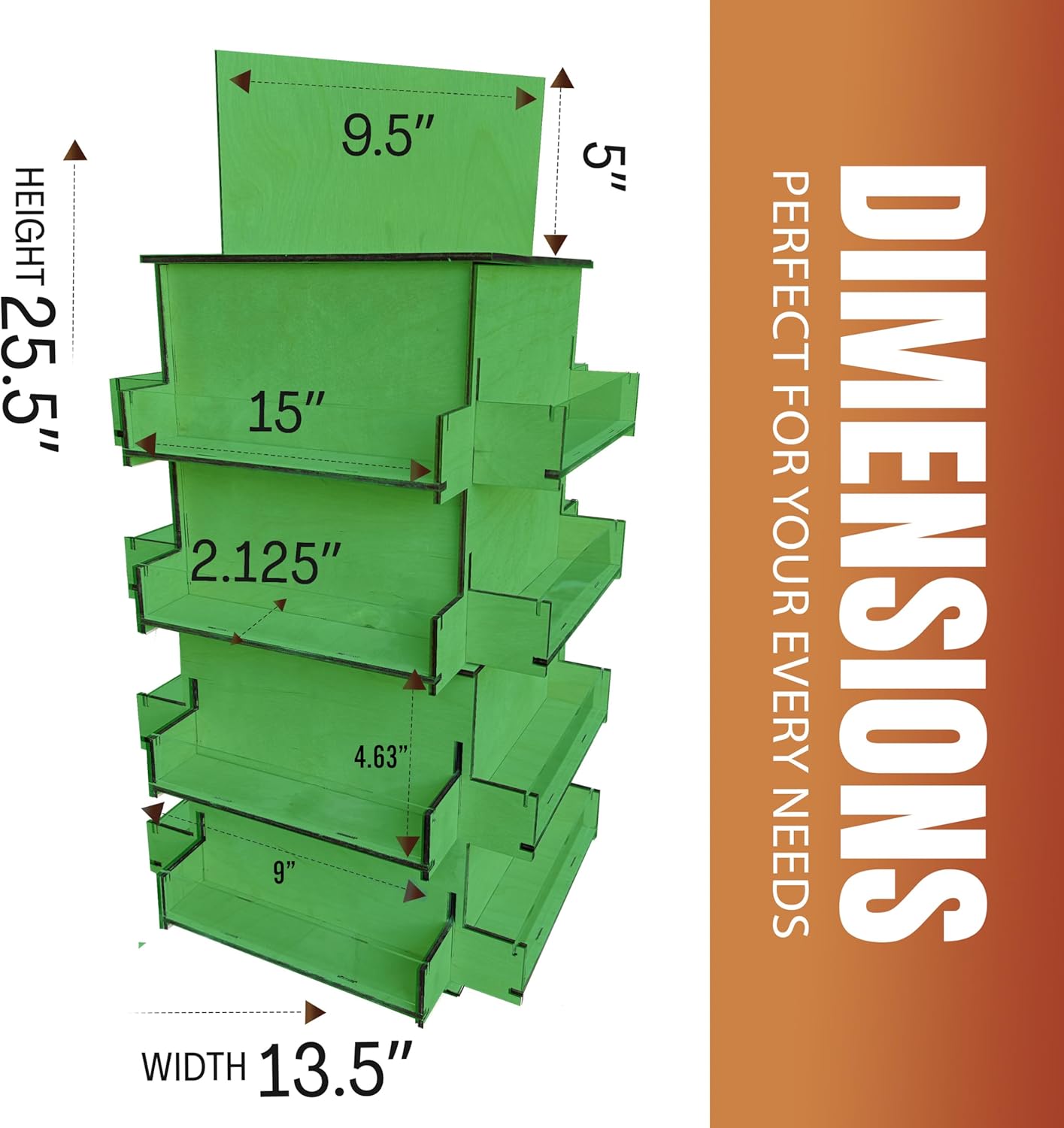 TORCHED DISPLAYS 4-Sided Rotating Display Stand - Craft Shows, Trade Shows, Markets - Small & Medium-Sized Items like Stickers, Postcards, Coasters, Note Pads, Napkins, Easy to Assemble (Green)