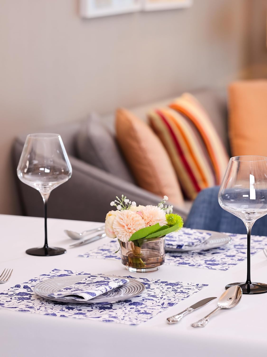 20 Pack Designer Paper Napkins, 3-Ply 6.5x6.5-inches Disposable Decorative Blue and White Porcelain Lunch Cocktail Napkin for Wedding Event/Birthday/Anniversary Party/Baby Shower