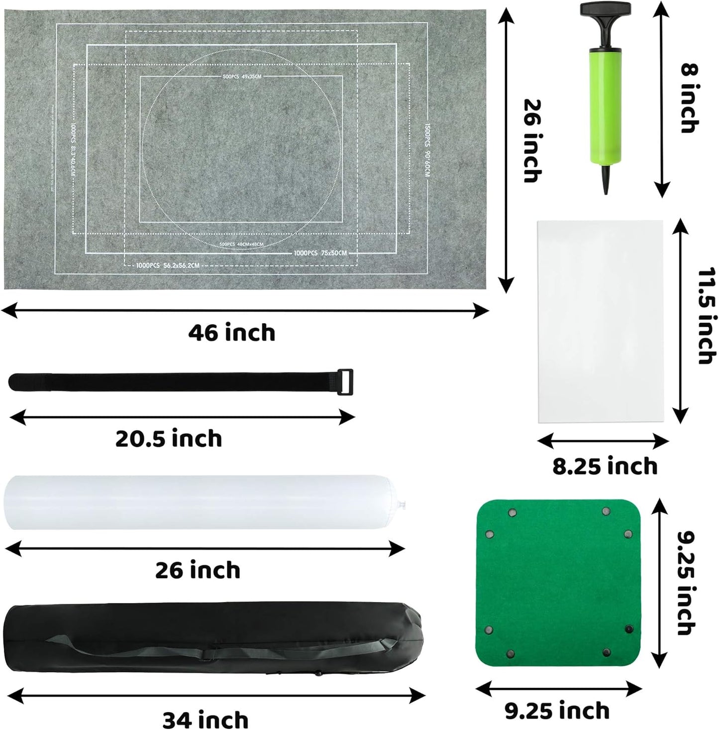 Portable Puzzle Mat Roll Up - with 9 Glue Sheets, Sorting Trays, Hand Pump, Inflatable Tube, and Storage Bag - Perfect for Kids and Adults (Gray, 1500pcs)