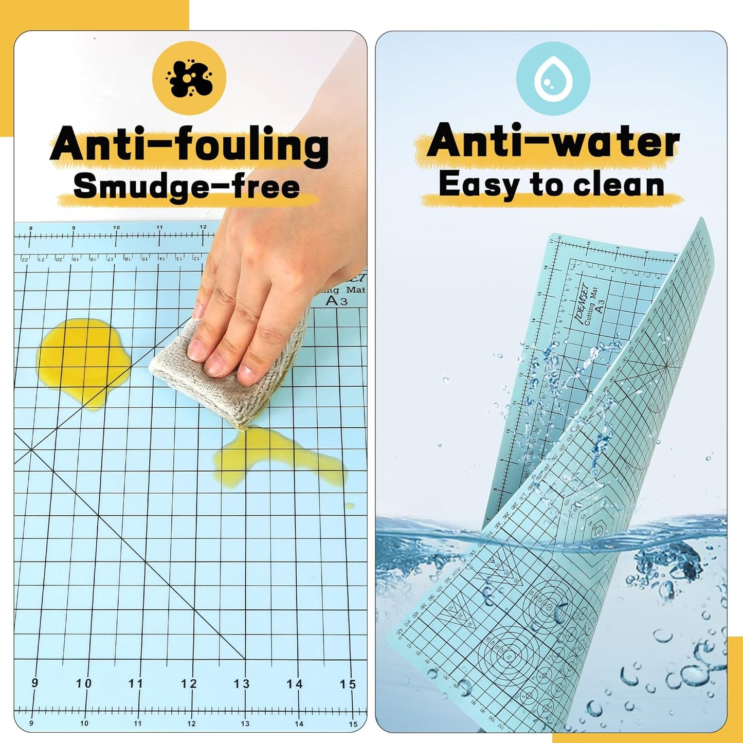 Premium Idemeet Self Healing Cutting Mat 18'' x 12'', A3 Non-slip Sewing Mat for Quilting, 5-Ply Rotary Cutting Board Double-Sided for Crafts Cutting Fabric Scrapbooking Modeling Projects, Aqua Blue