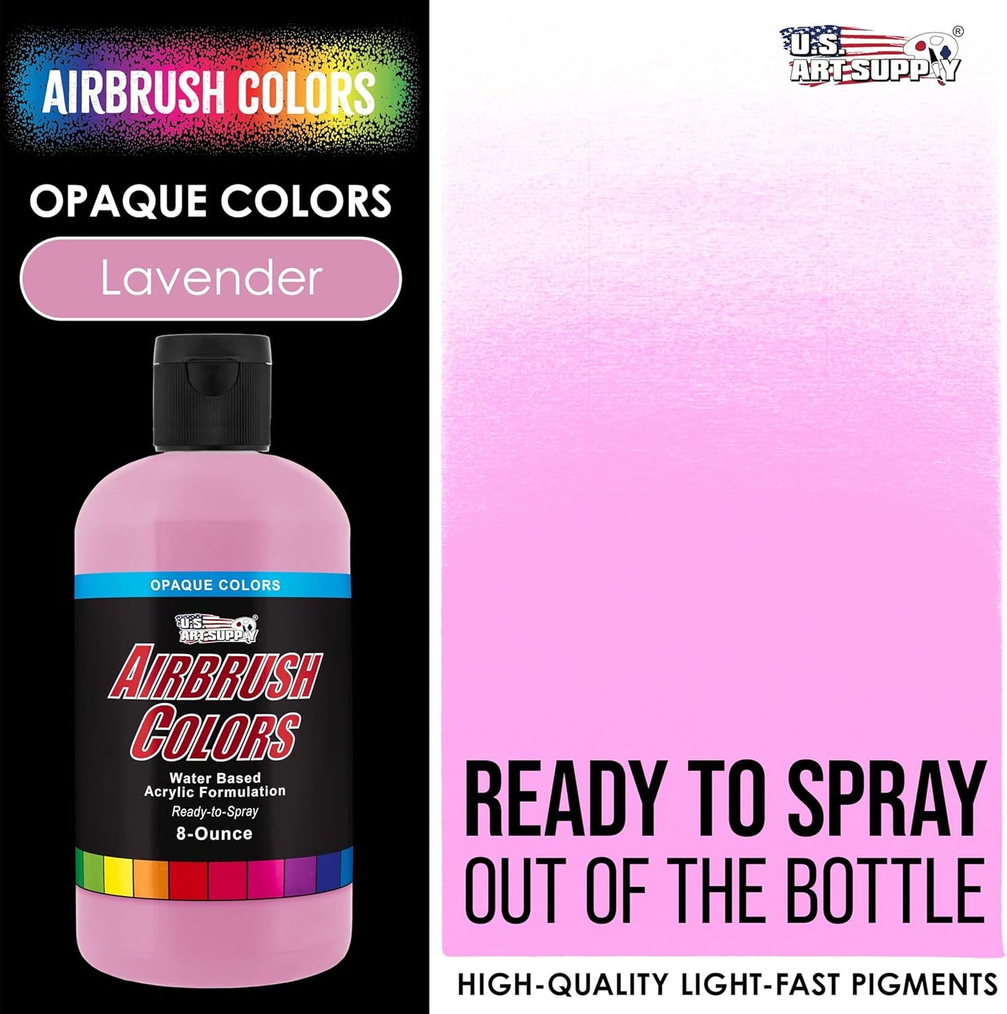 U.S. Art Supply Opaque Lavender Acrylic Special Effects Airbrush Paint - 8oz Ready to Spray Air Brush Paint for Nails, Models, Fabric - Water-Based Air Brush Painting