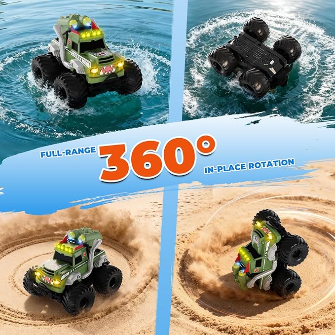 Remote Control Car, Waterproof Monster Truck Toys RC Cars for Boys, 1:18 Amphibious 4WD All Terrain Off-Road Pickup Toy Trucks, Christmas Birthday Gift Boys Girls Kids Ages 6 7 8-12 Years Old