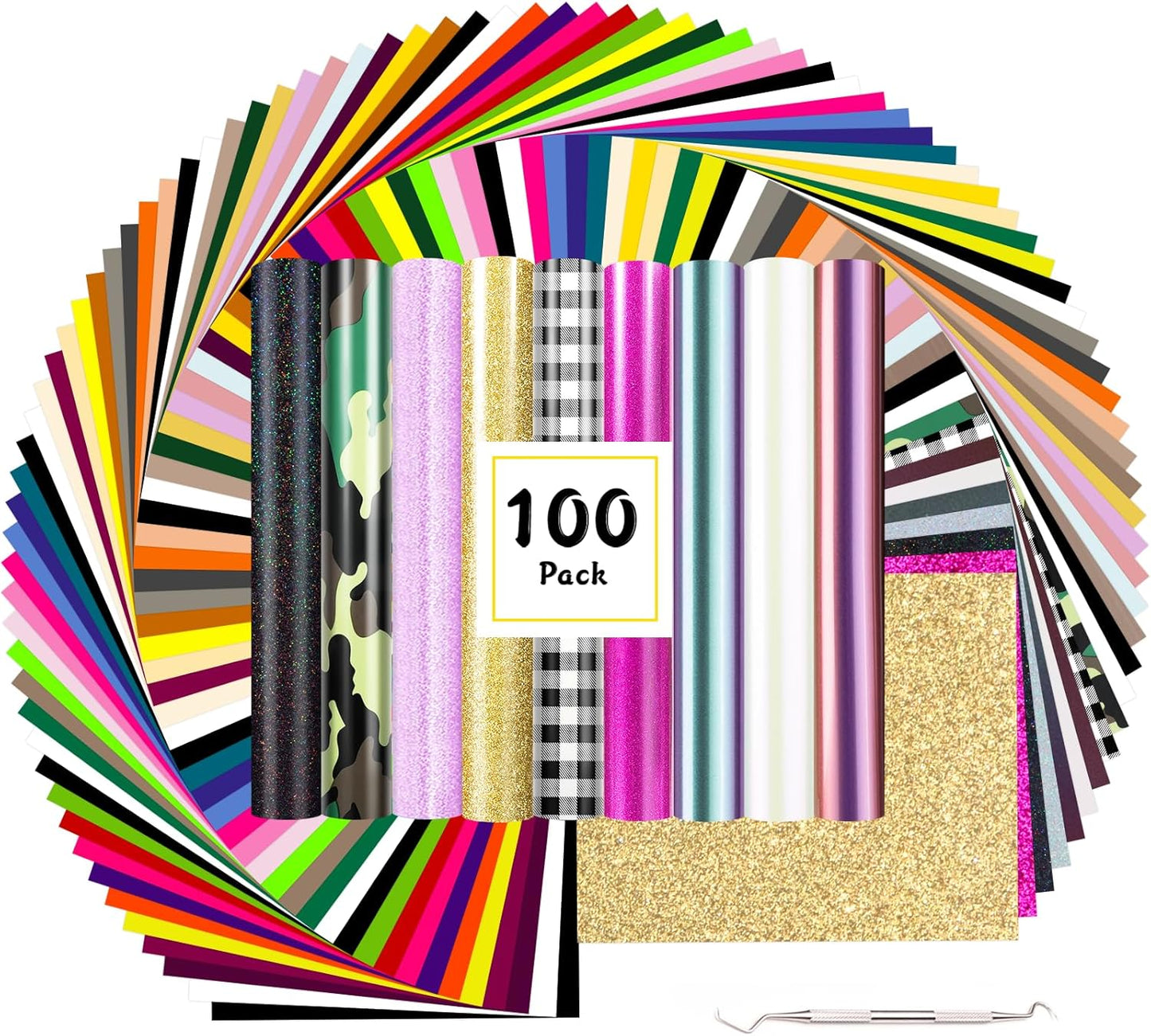 HTVRONT HTV Heat Transfer Vinyl Bundle - 100 Pack 12 * 10in Heat Transfer Vinyl for T-Shirt, 43 Assorted Colors HTV Vinyl Bundle for All Cutter Machine, Easy to Cut & Weed & Transfer Iron on Vinyl