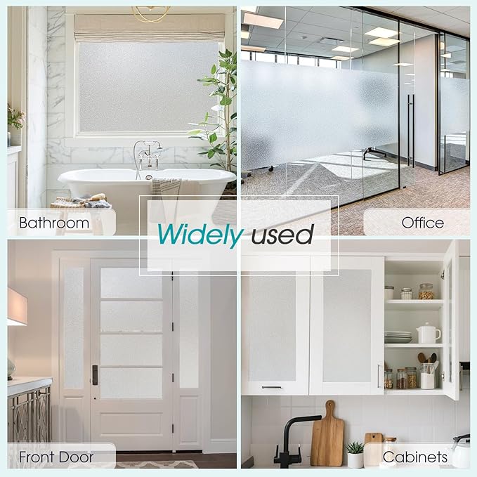 Coavas Window Privacy Film Frosted Glass Static Clings, Decorative Bathroom Door Window Covers Day and Night, Heat UV Blocking Anti-Glare Frosting Stickers for Christmas, 29.5 x 118.1 Inch, Pure
