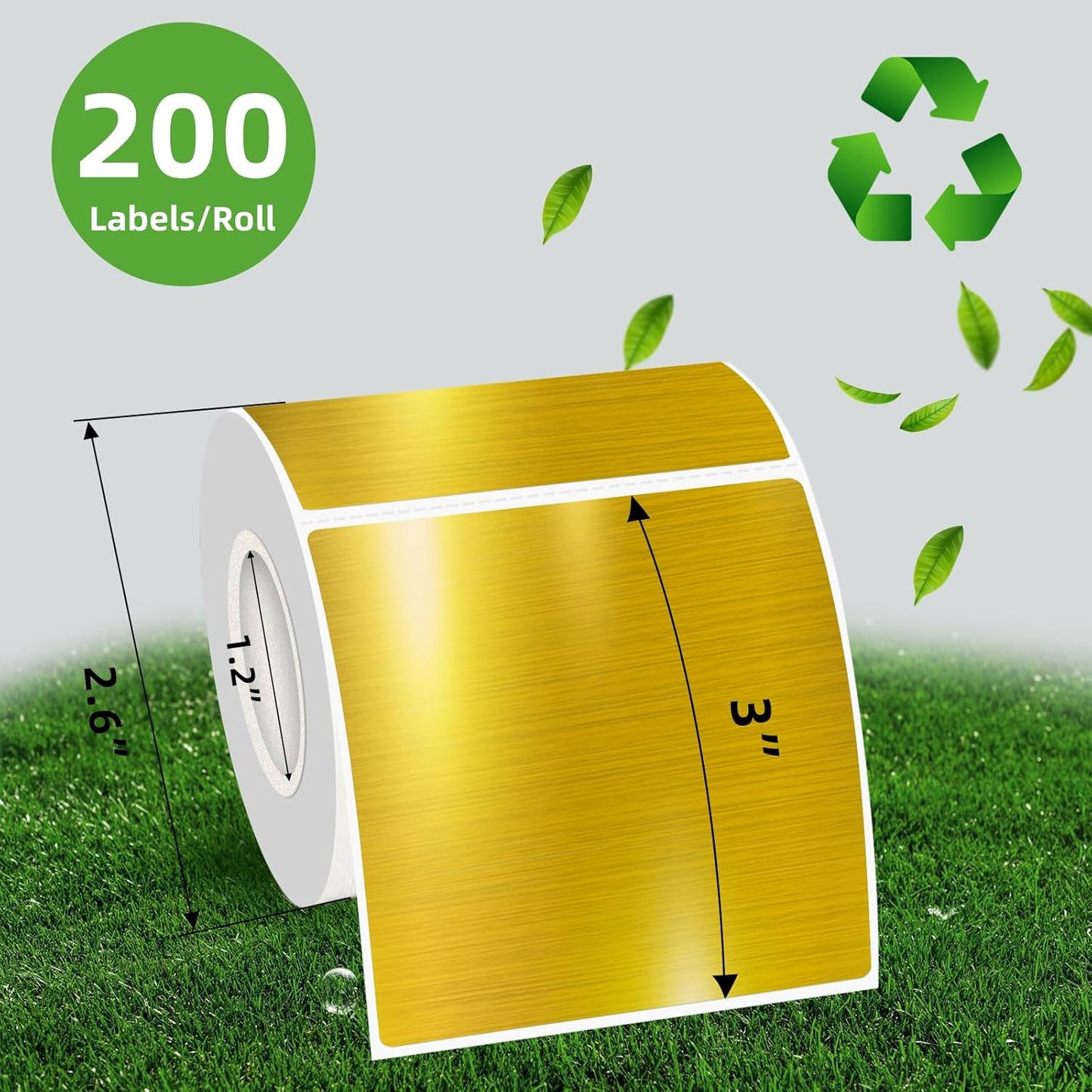 Square Thermal Labels Stickers 3" x 3", Gold Thermal Square Stickers Labels, Glitter Self-Adhesive Direct Thermals Label for Small Business- Holographic Gold