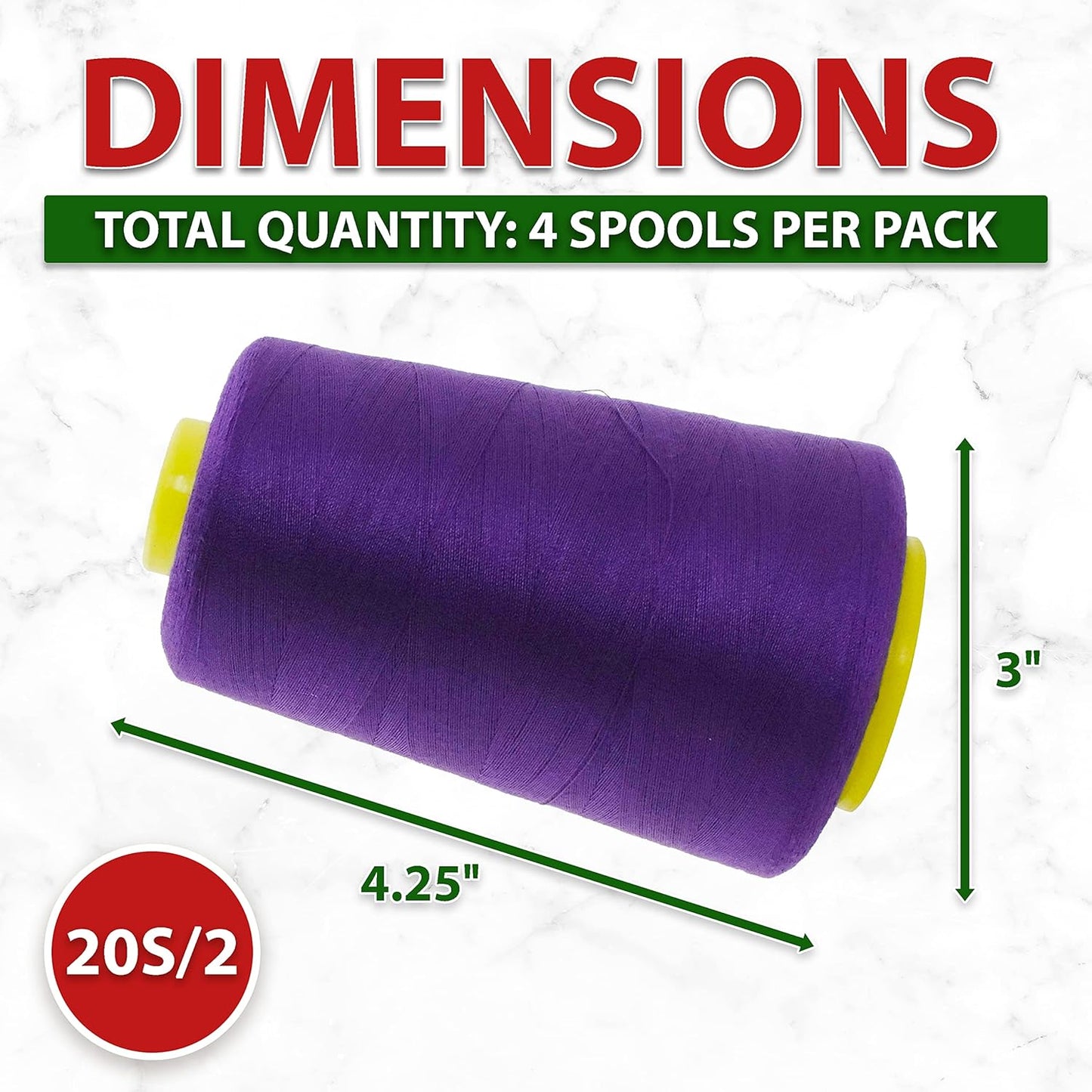 Mandala Crafts 4 Pack of Serger Threads Cones Spools - 20S/2 24000 Yards Polyester Purple Threads for Sergers Machine and Overlock Quilting Sewing Machine