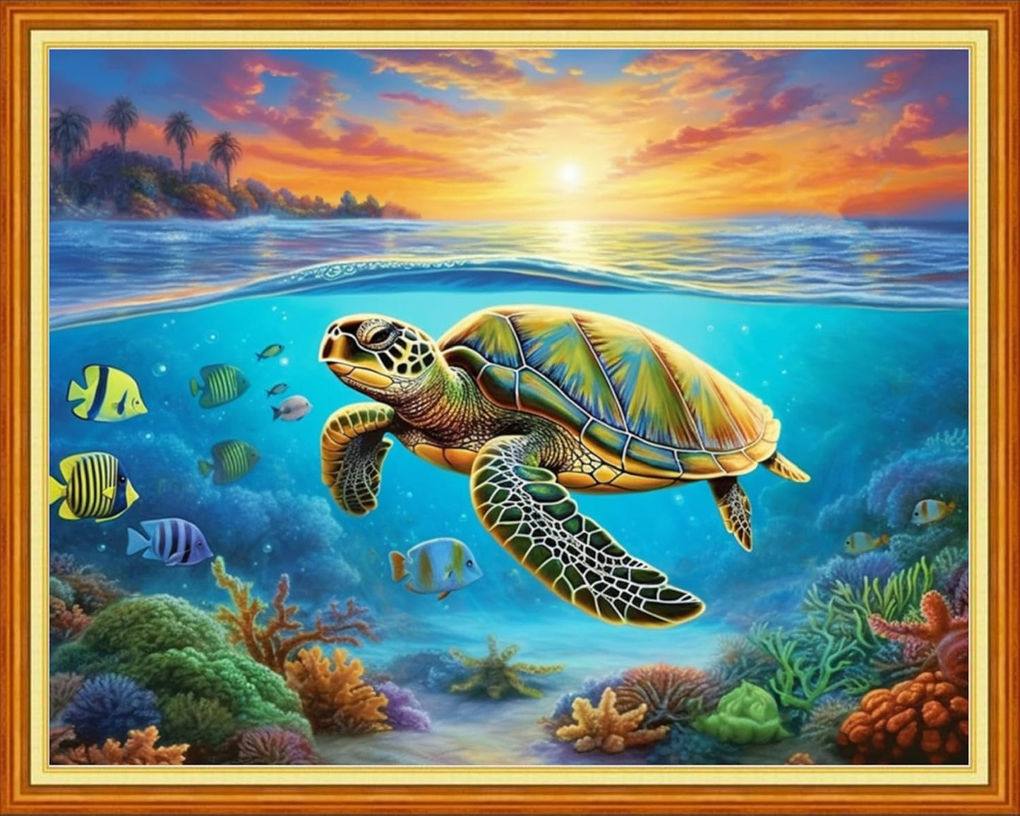 Foxdiviy Stamped Cross Stitch Kits for Beginners Full Range of Cross Stitching 11 CT Printed Cross Stitch Kits for Kids Adults Cross Stitch Patterns Needlepoint Kits-Ocean Turtle 16x20 inch