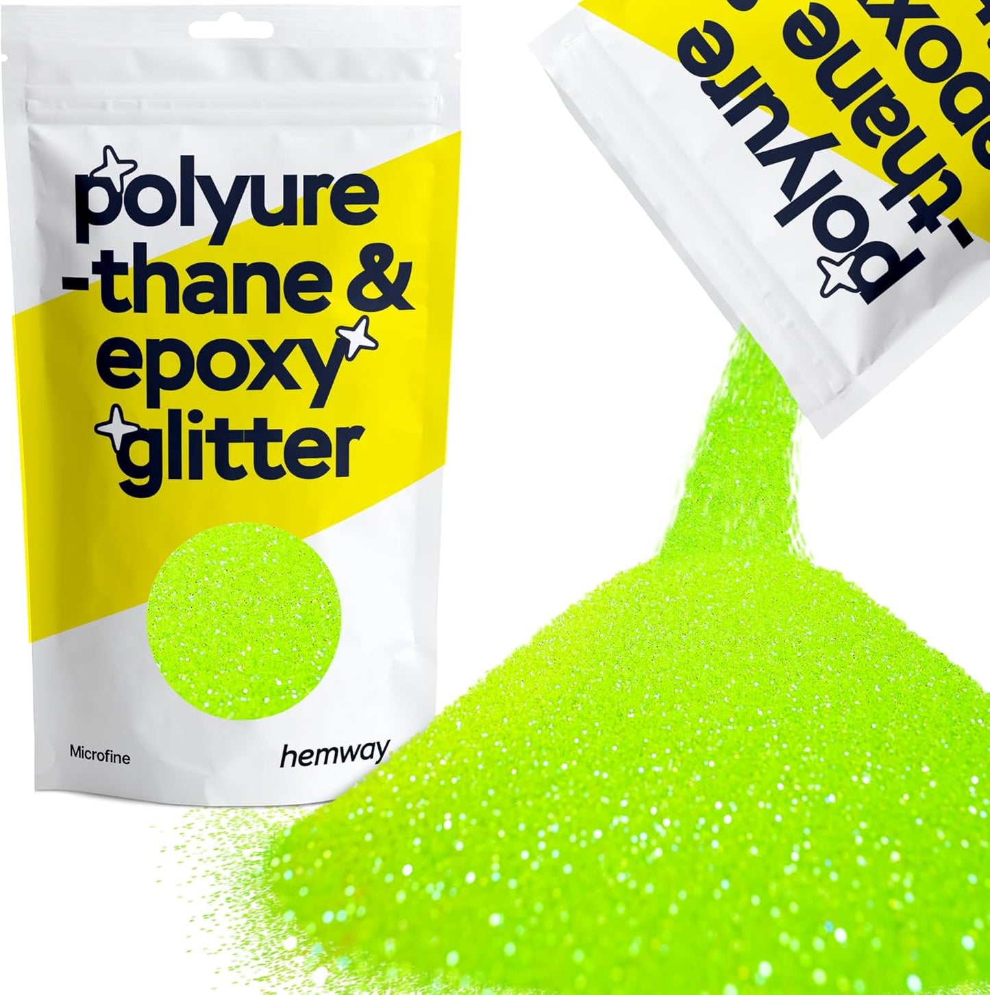 Hemway Polyurethane & Epoxy Resin Glitter 100g / 3.5oz Metallic Crystal Flake Additive for Flooring Jewelry Tumblers Glass Pigment - Microfine (1/256" 0.004" 0.1mm) - Fluorescent Green