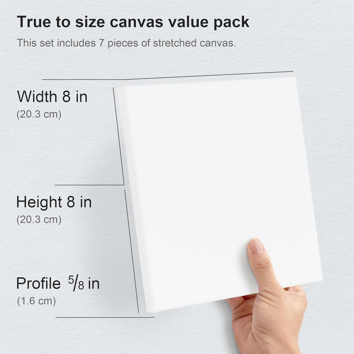 PHOENIX Stretched Canvas for Painting 8x8 Inch/7 Value Pack, 8 Oz Triple Primed 5/8 Inch Profile 100% Cotton White Blank Canvas, Square Framed Canvas for Oil Acrylic & Pouring Art