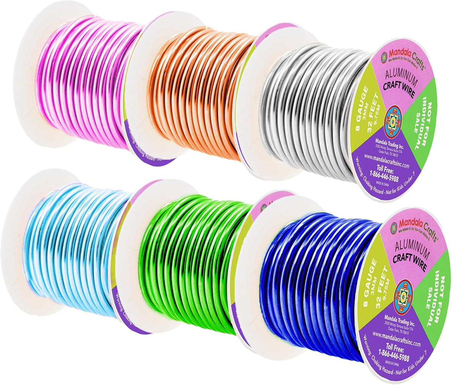 Mandala Crafts 8 Gauge Anodized Aluminum Craft Wire for Jewelry Making - 120 FT Colored Flexible Silver Copper Ice Blue Pink Ice Blue Green Wire - Bendable for Bonsai Armature Crafting Sculpting