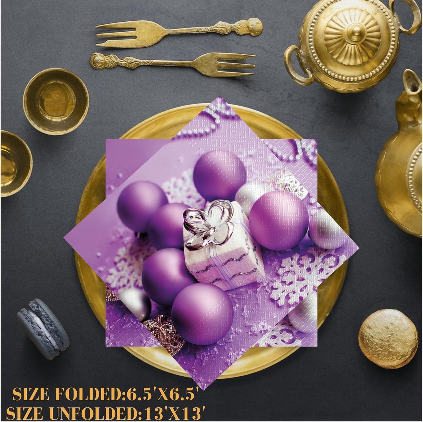 20-ct 13x13 Christmas Paper Decoupage Napkins, 3-Ply Servilletas Tissue Napkin for Dinner and Parties, Disposable Napkins (Lilac Xmas)