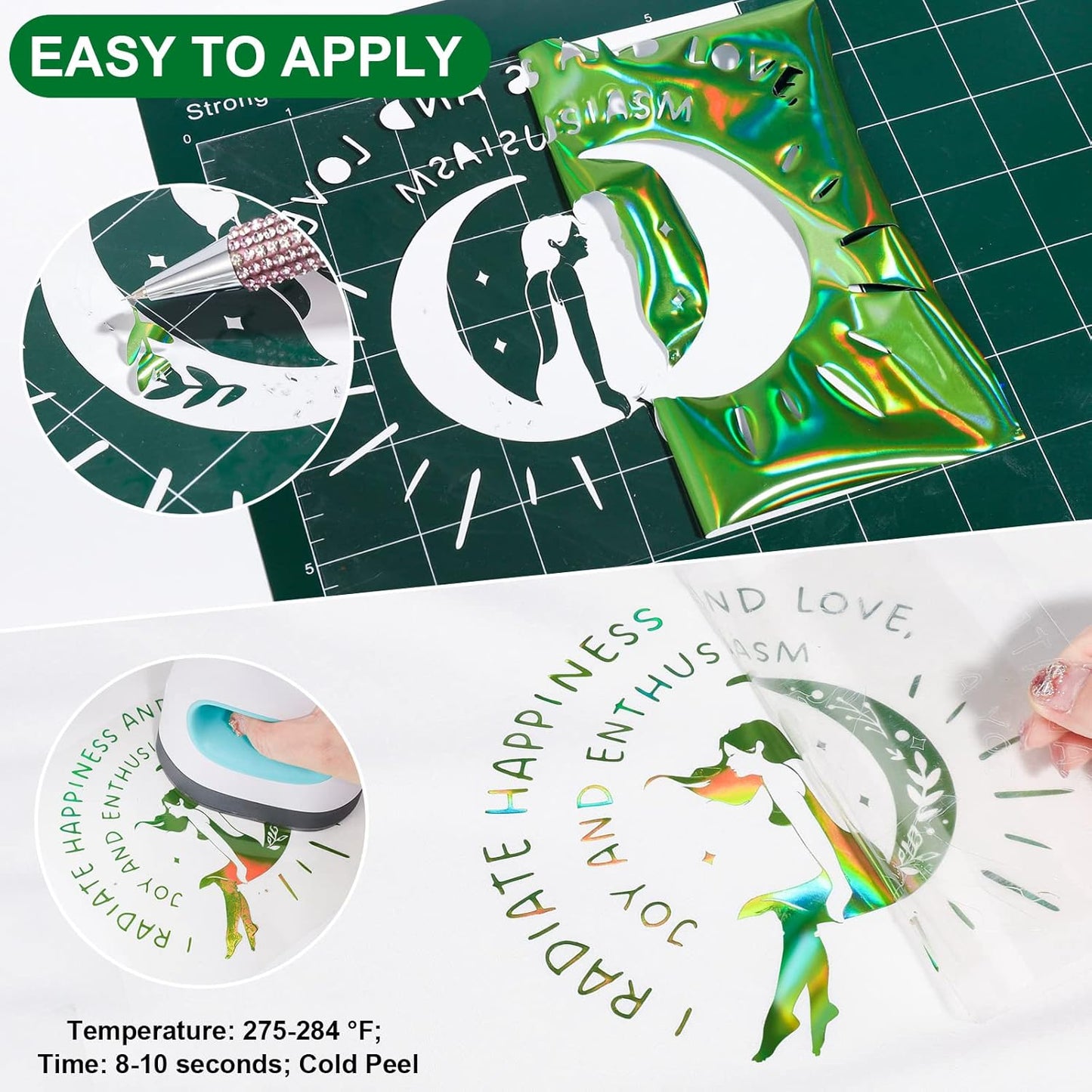 VINYL FROG Holographic HTV Vinyl Roll 12" x5ft Green Metallic Heat Transfer Vinyl Iron on Vinyl Easy to Cut & Weed DIY Heat Press Design for T-Shirts