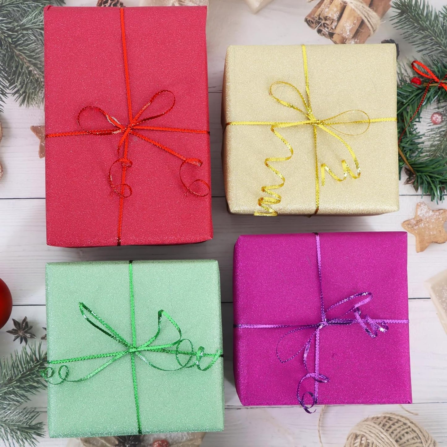 Gold Thin Ribbon 1/8 inch Metallic Braided Double Faced Ribbons Curling Ribbons for Balloon String Crafts Gift Wrapping Party Wedding Christmas Ornaments Decoration 7 Yard x 3 Rolls