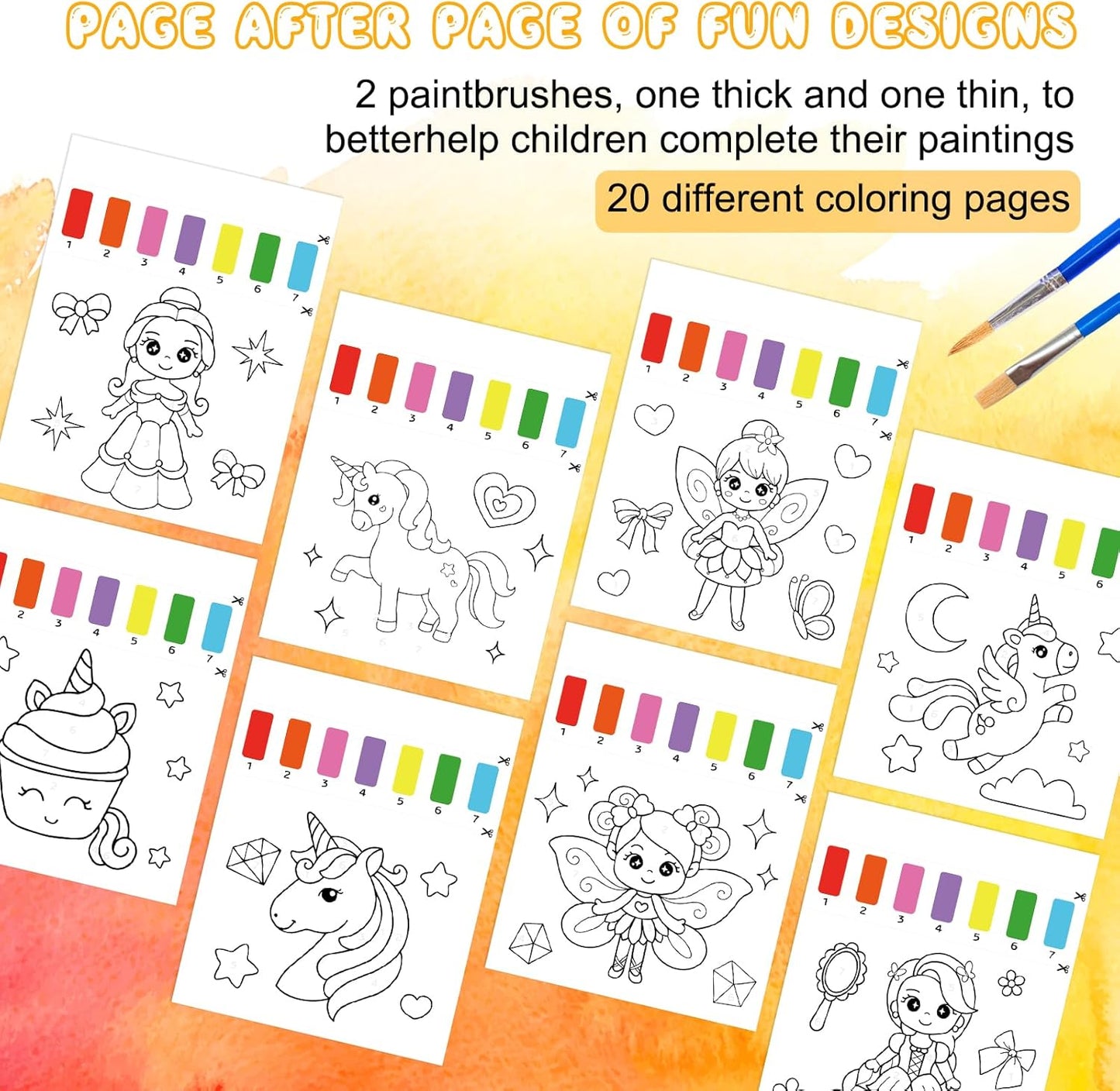 Paint with Water Coloring Books for Kids,Princess Art Craft Kit No Mess Water Color Painting Sets for Kids Ages 4-8,Birthday Gifts Travel Toy Crafts Supplies Kits for Girls Boys Drawing with 2 Brushes